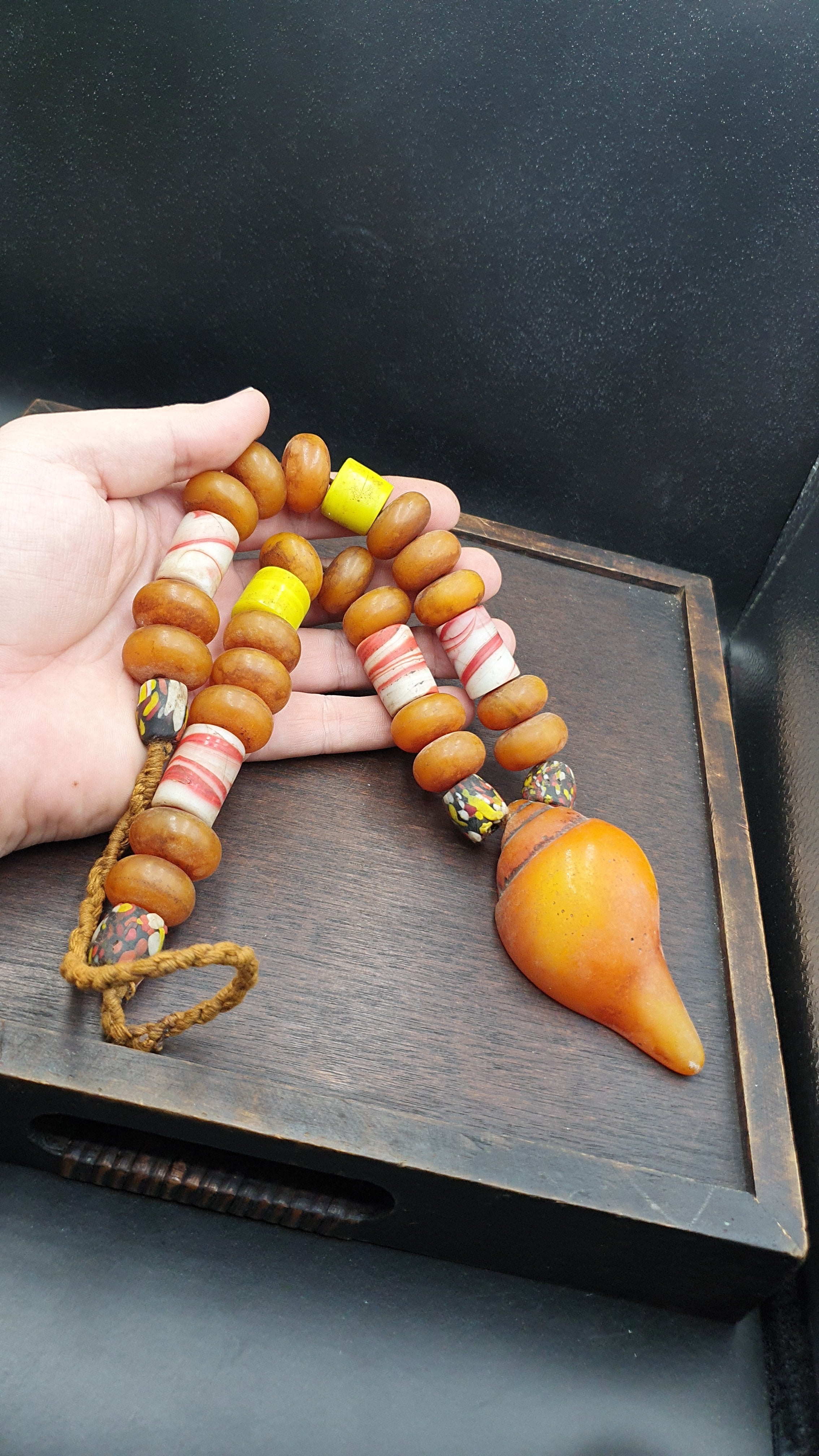 Moroccan Handcrafted Resin Amber Glass Vintage Jewelry African Necklace