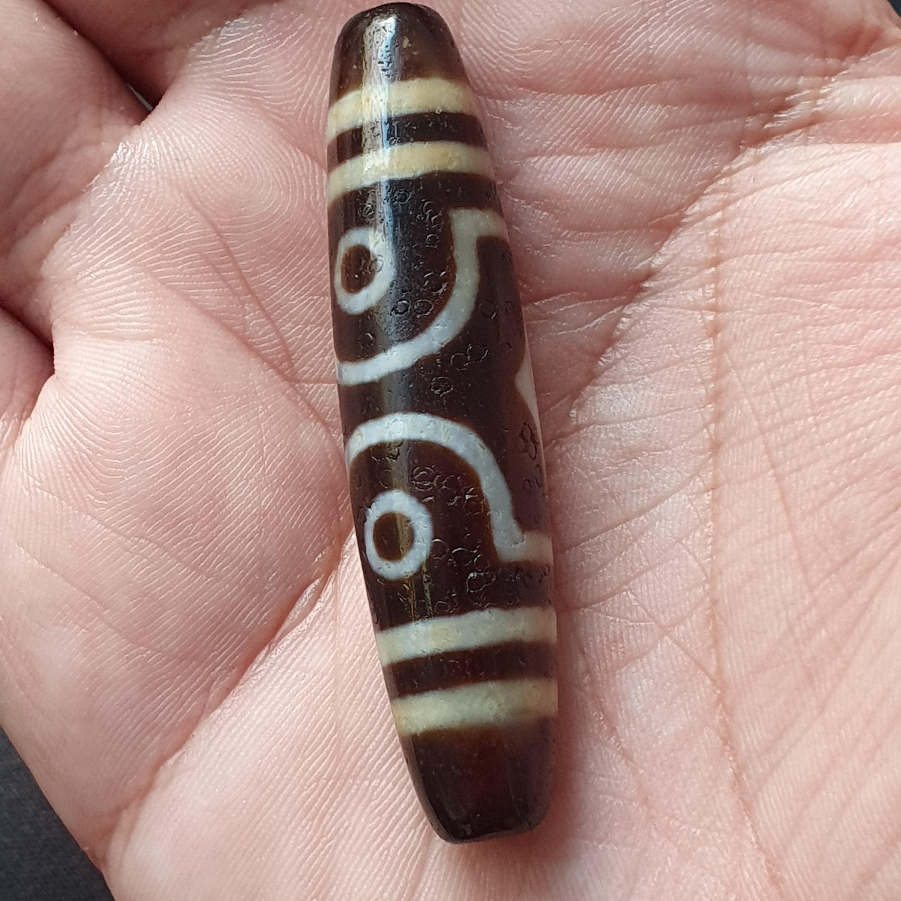 3 Eyes Tibetan Agate Dzi Bead Amulet - 60mm Himalayan Gemstone