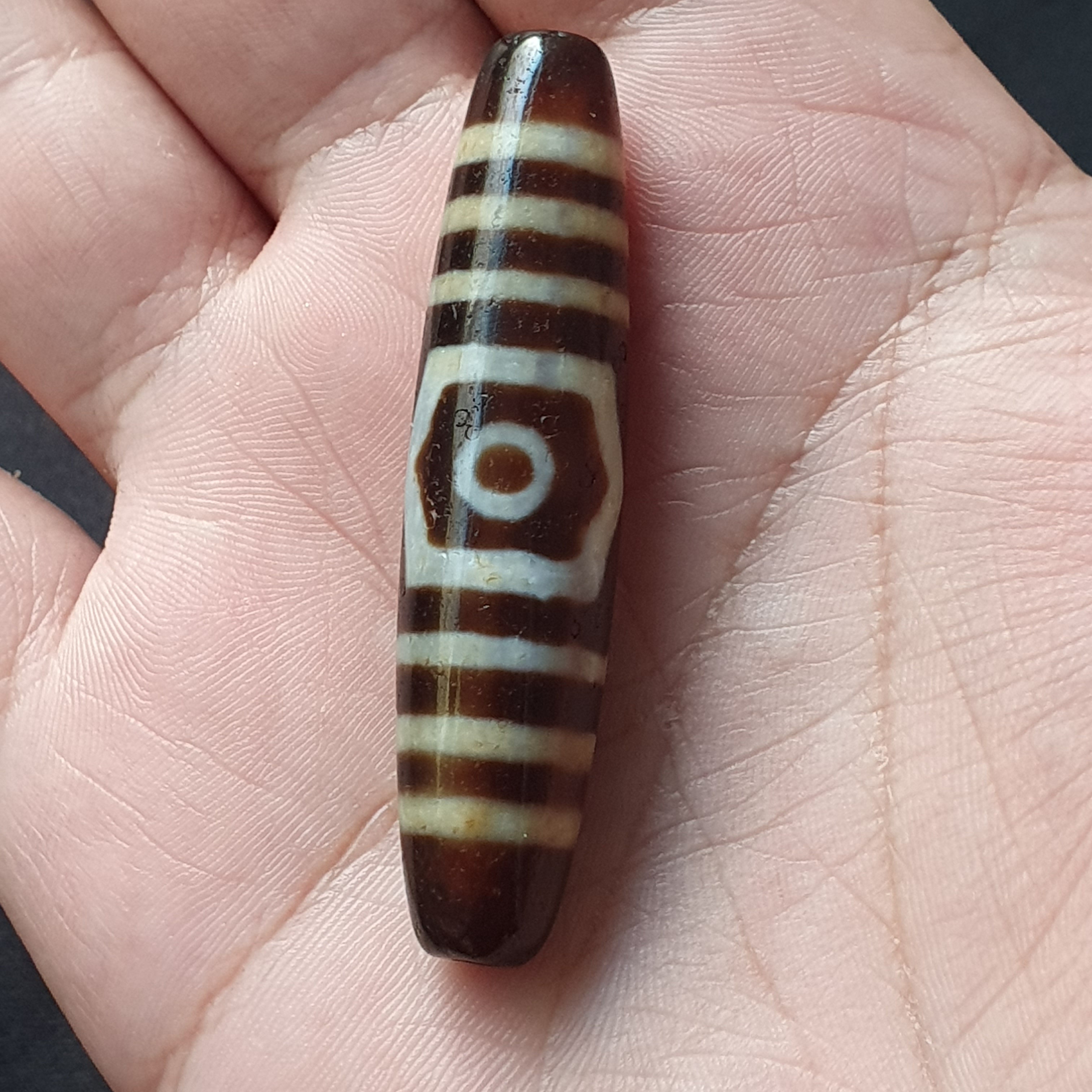 3 Eyes Tibetan Agate Dzi Bead Amulet - 60mm Himalayan Gemstone