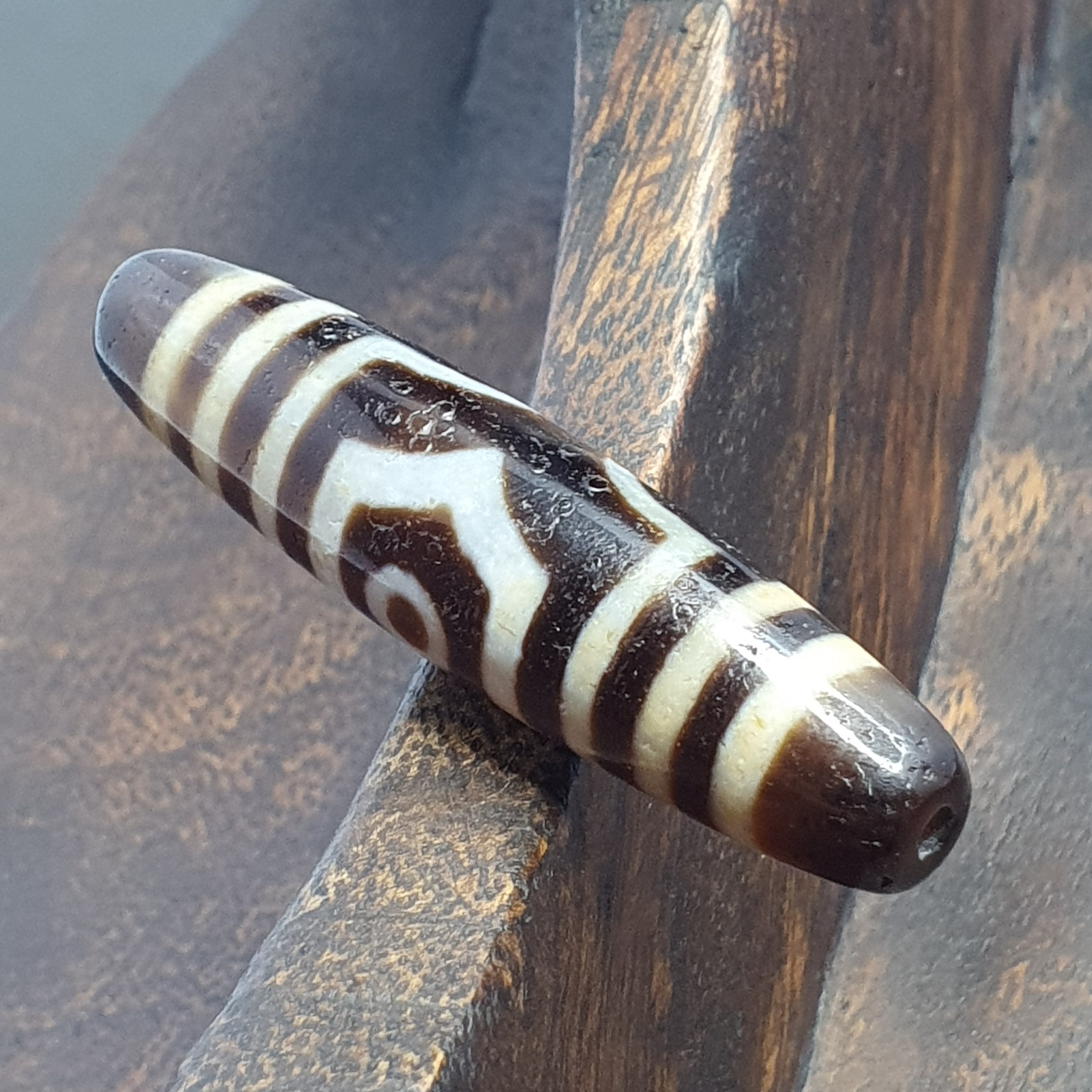 3 Eyes Tibetan Agate Dzi Bead Amulet - 60mm Himalayan Gemstone