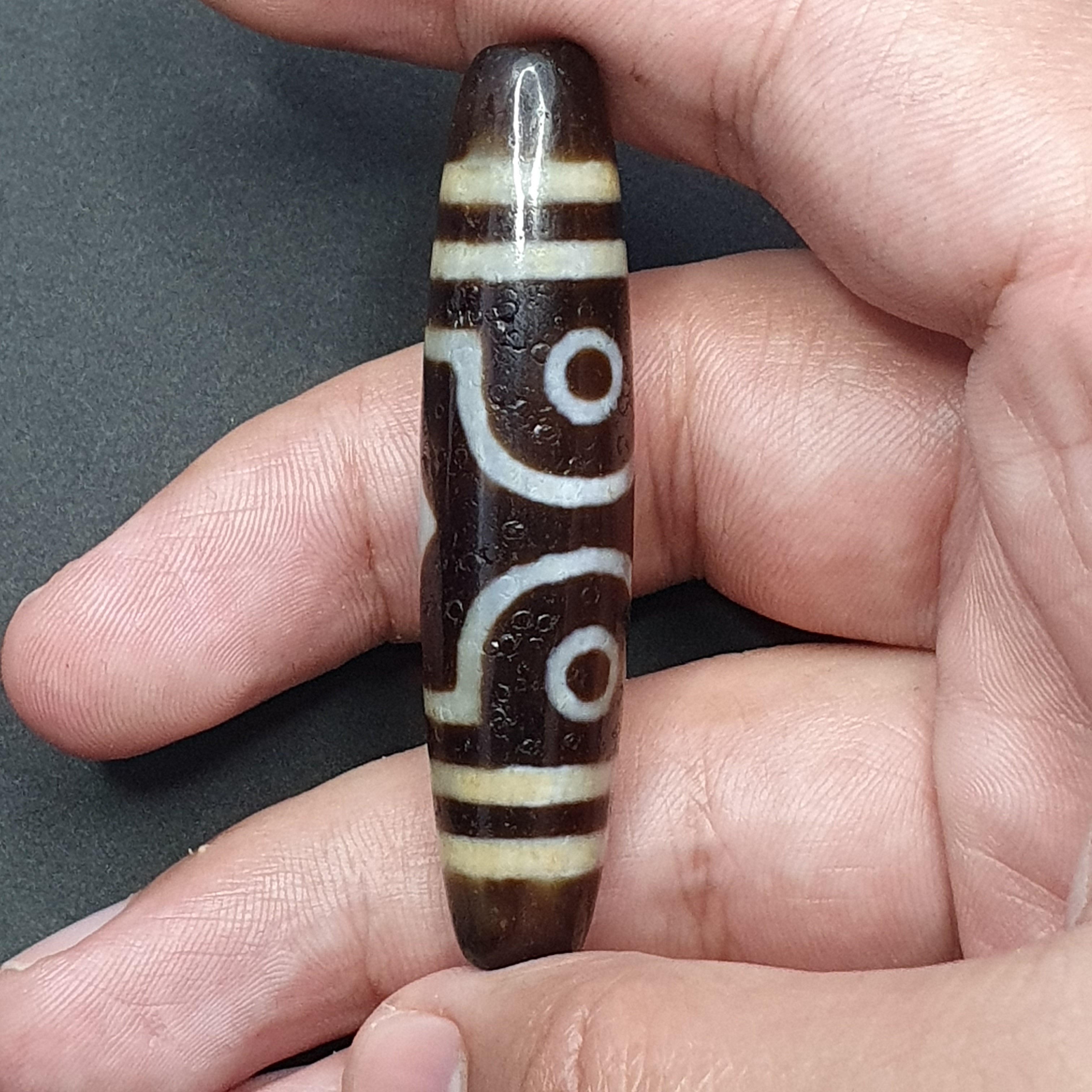 3 Eyes Tibetan Agate Dzi Bead Amulet - 60mm Himalayan Gemstone