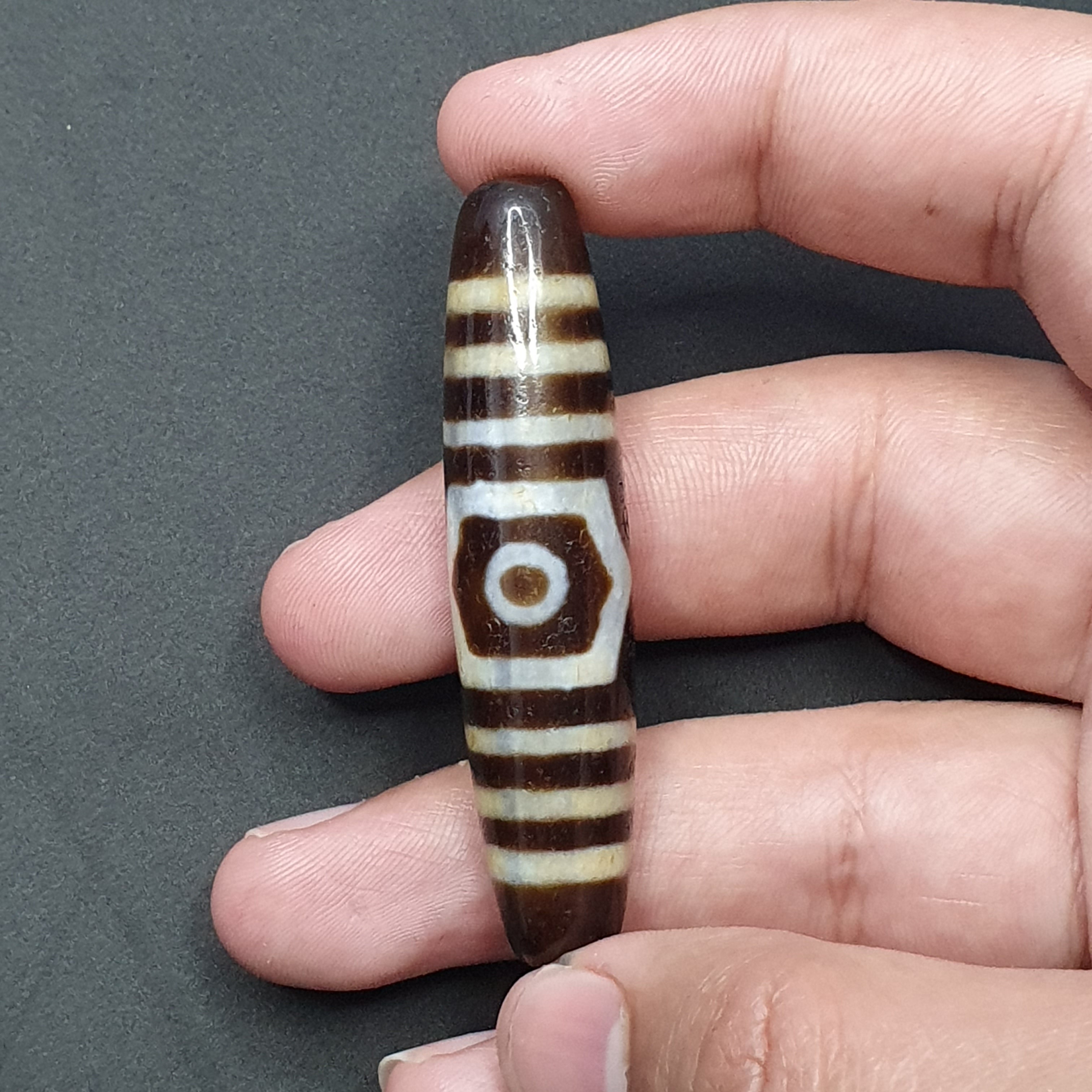 3 Eyes Tibetan Agate Dzi Bead Amulet - 60mm Himalayan Gemstone
