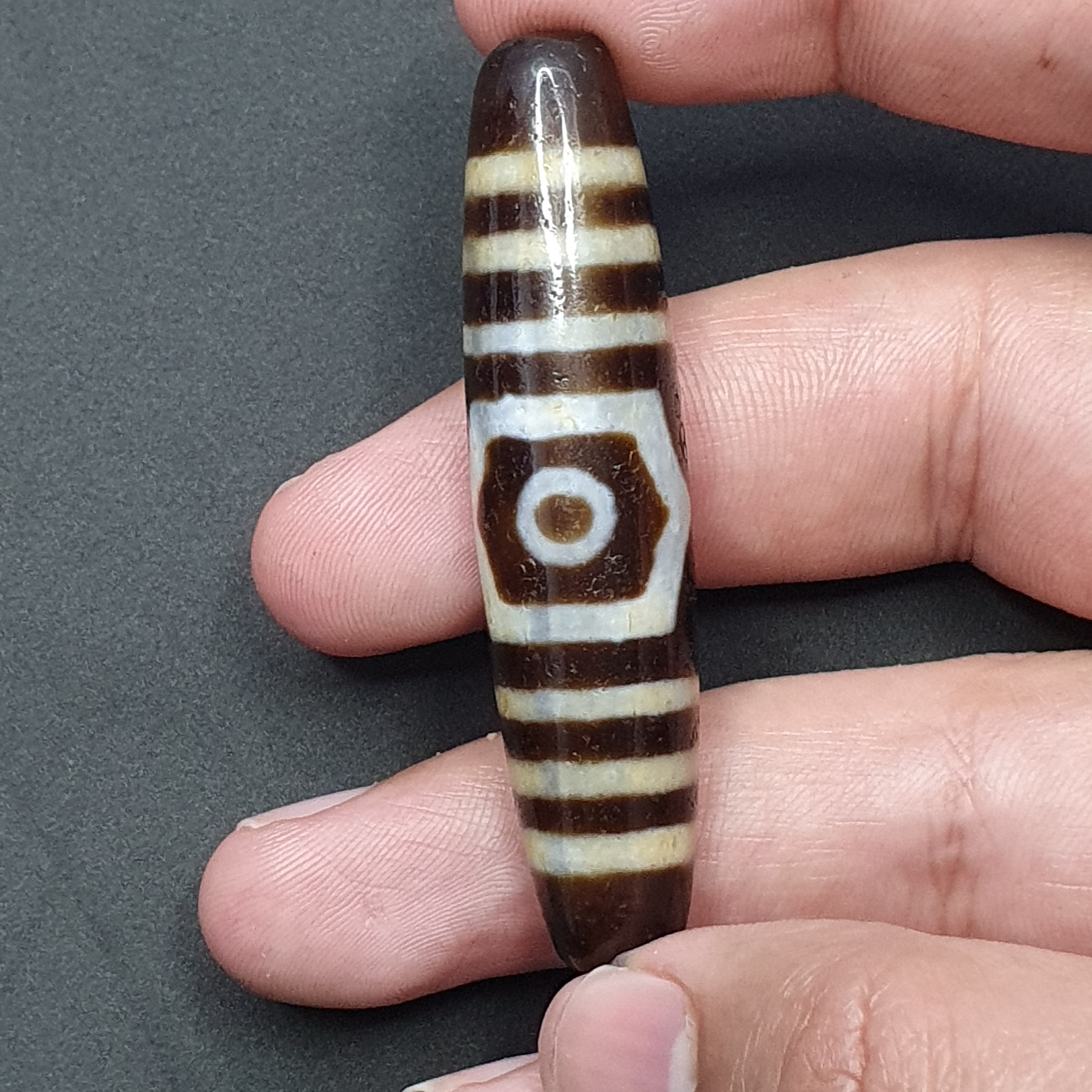 3 Eyes Tibetan Agate Dzi Bead Amulet - 60mm Himalayan Gemstone