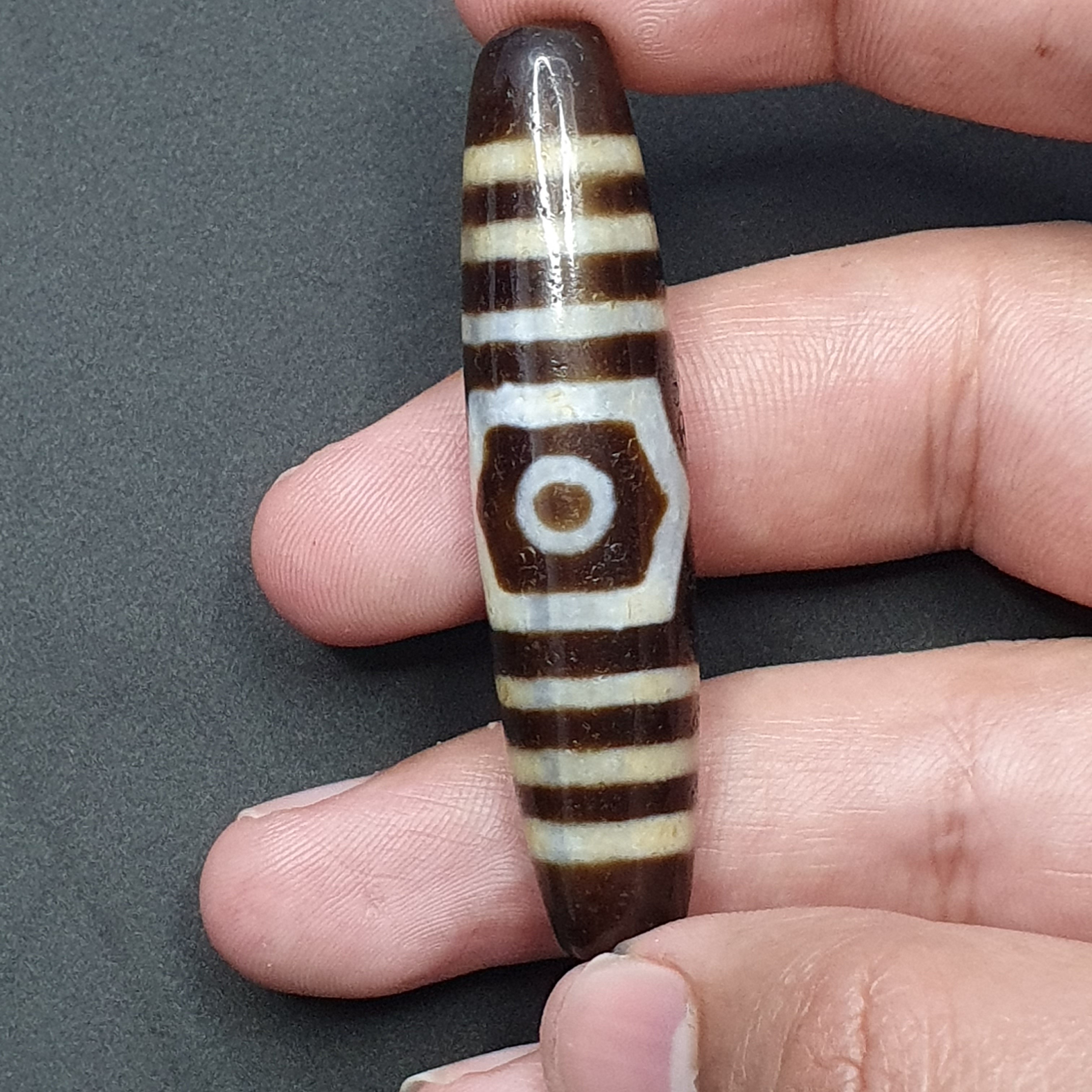 3 Eyes Tibetan Agate Dzi Bead Amulet - 60mm Himalayan Gemstone