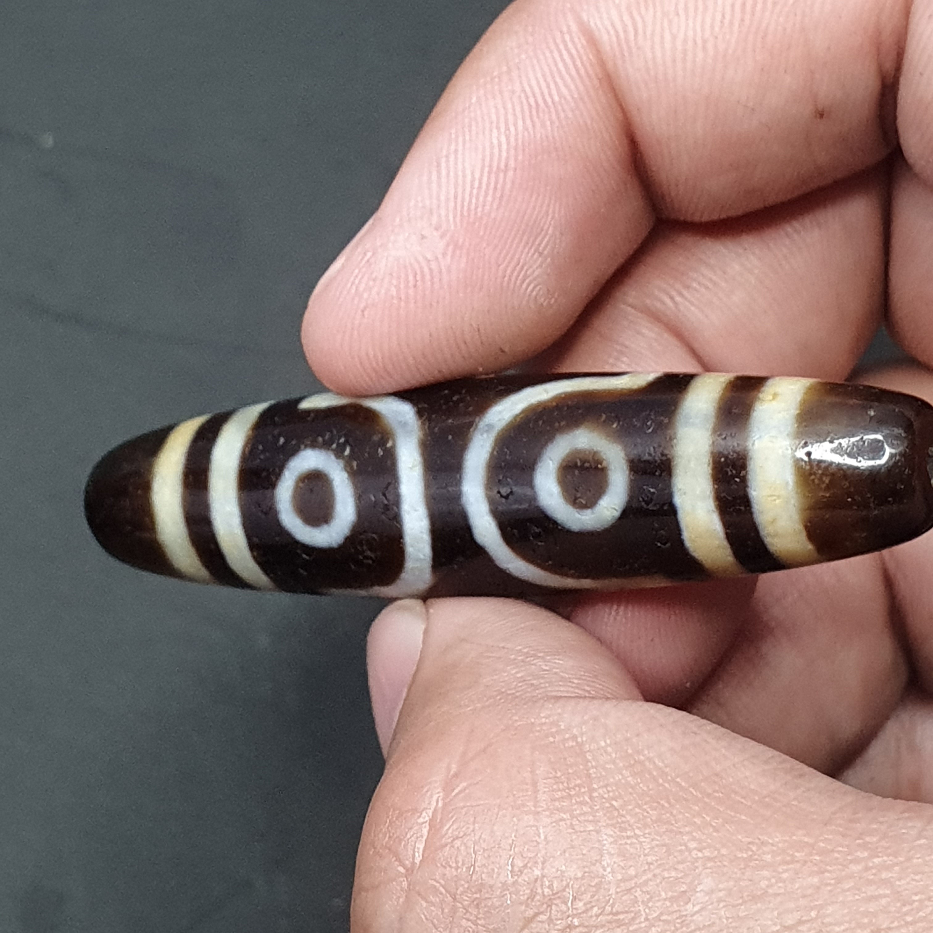 3 Eyes Tibetan Agate Dzi Bead Amulet - 60mm Himalayan Gemstone