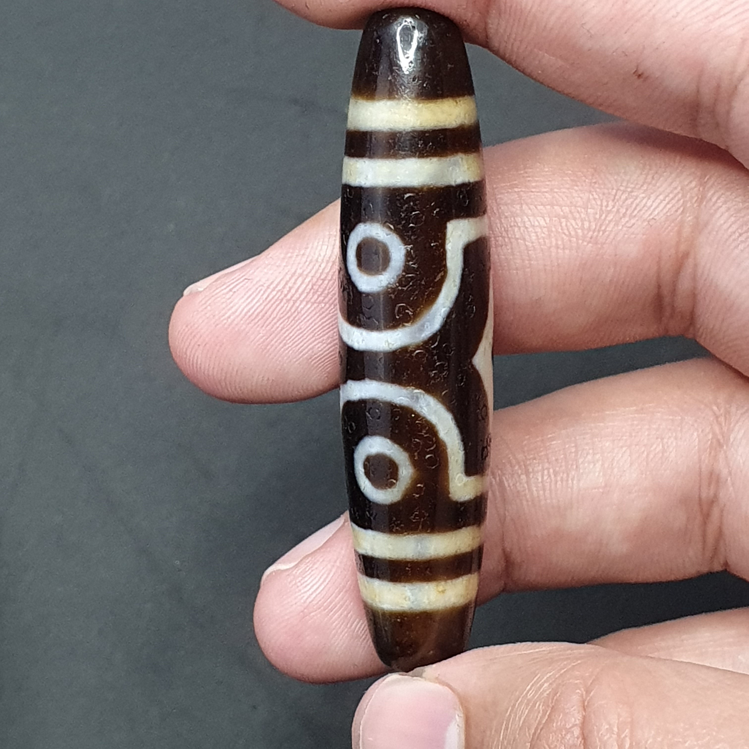 3 Eyes Tibetan Agate Dzi Bead Amulet - 60mm Himalayan Gemstone