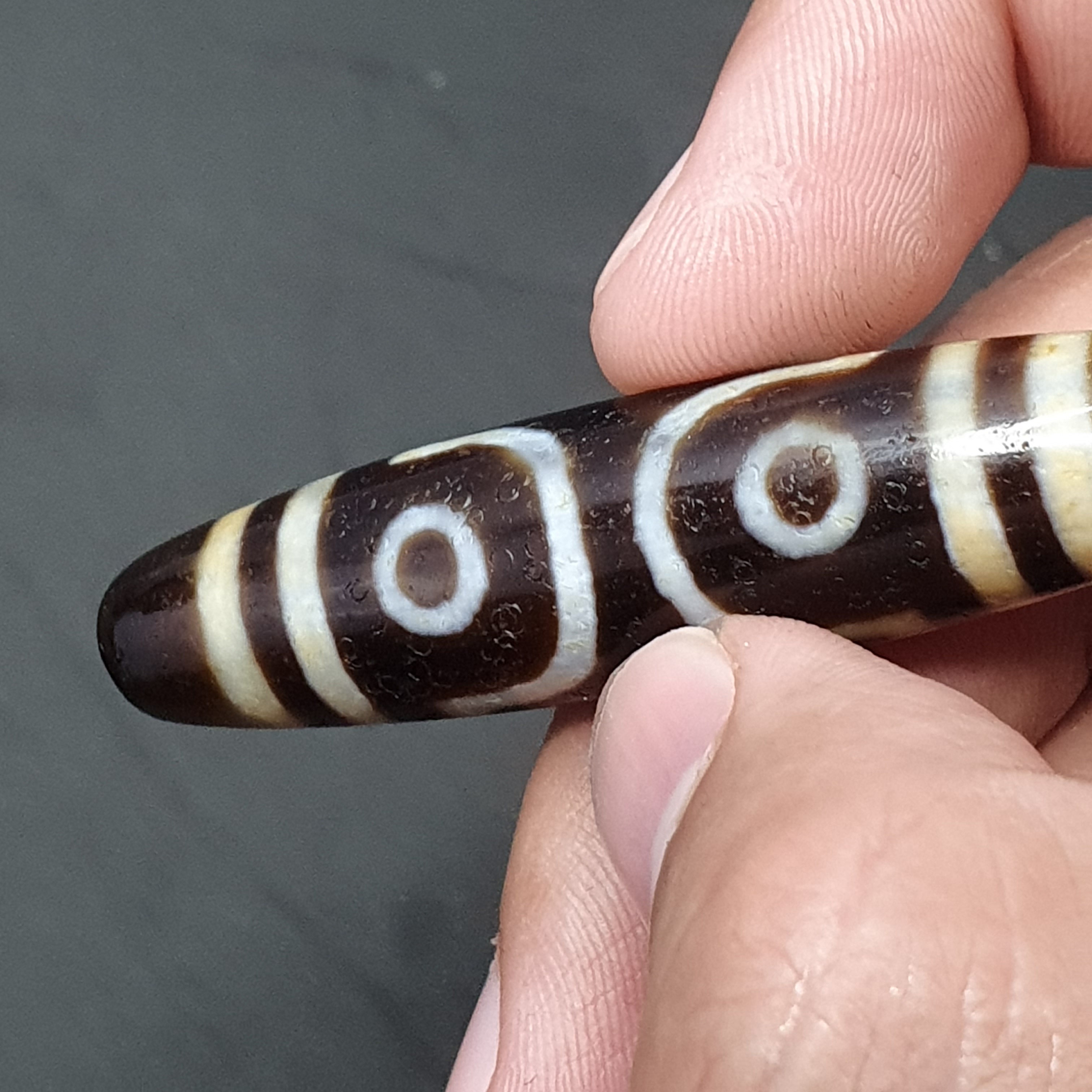 3 Eyes Tibetan Agate Dzi Bead Amulet - 60mm Himalayan Gemstone