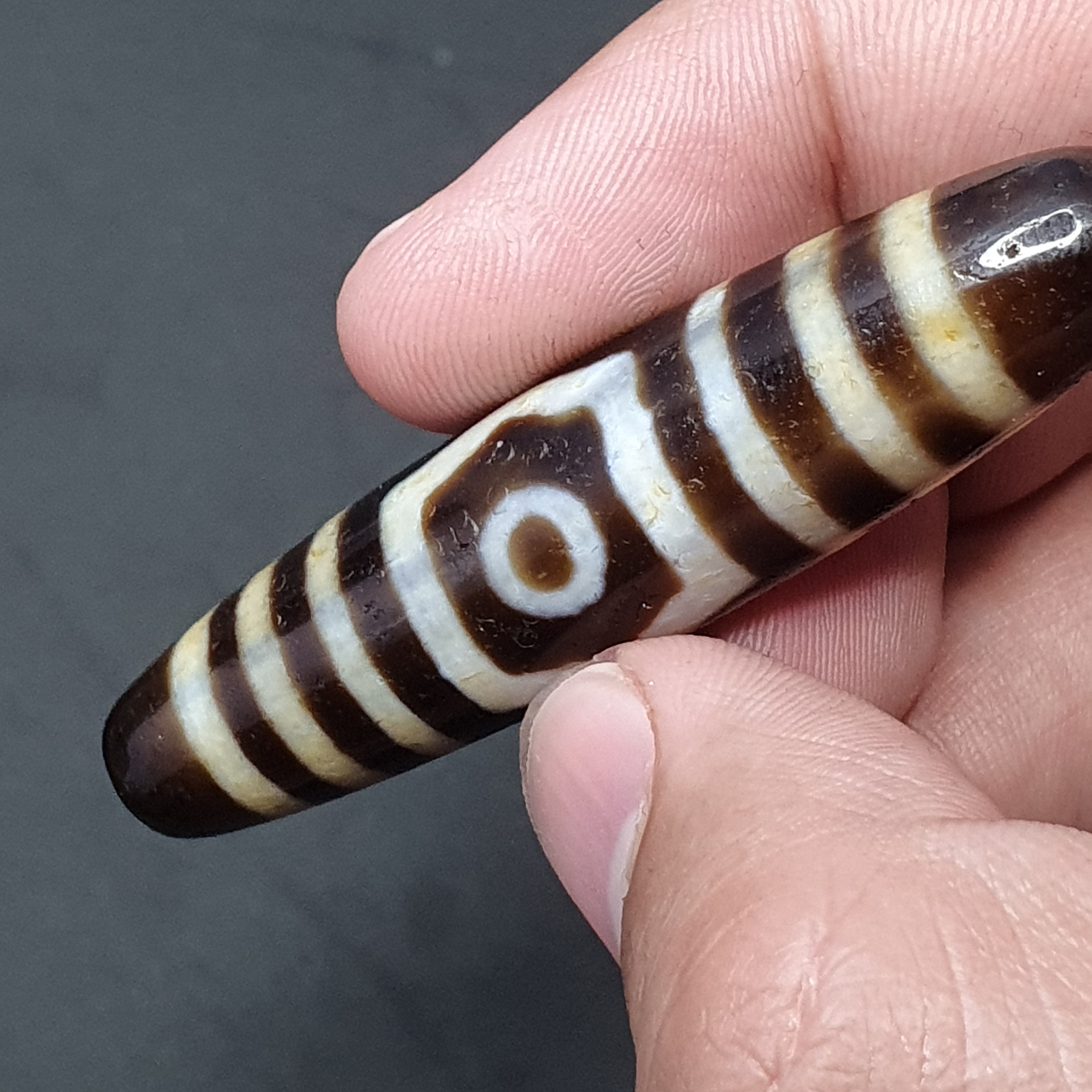 3 Eyes Tibetan Agate Dzi Bead Amulet - 60mm Himalayan Gemstone