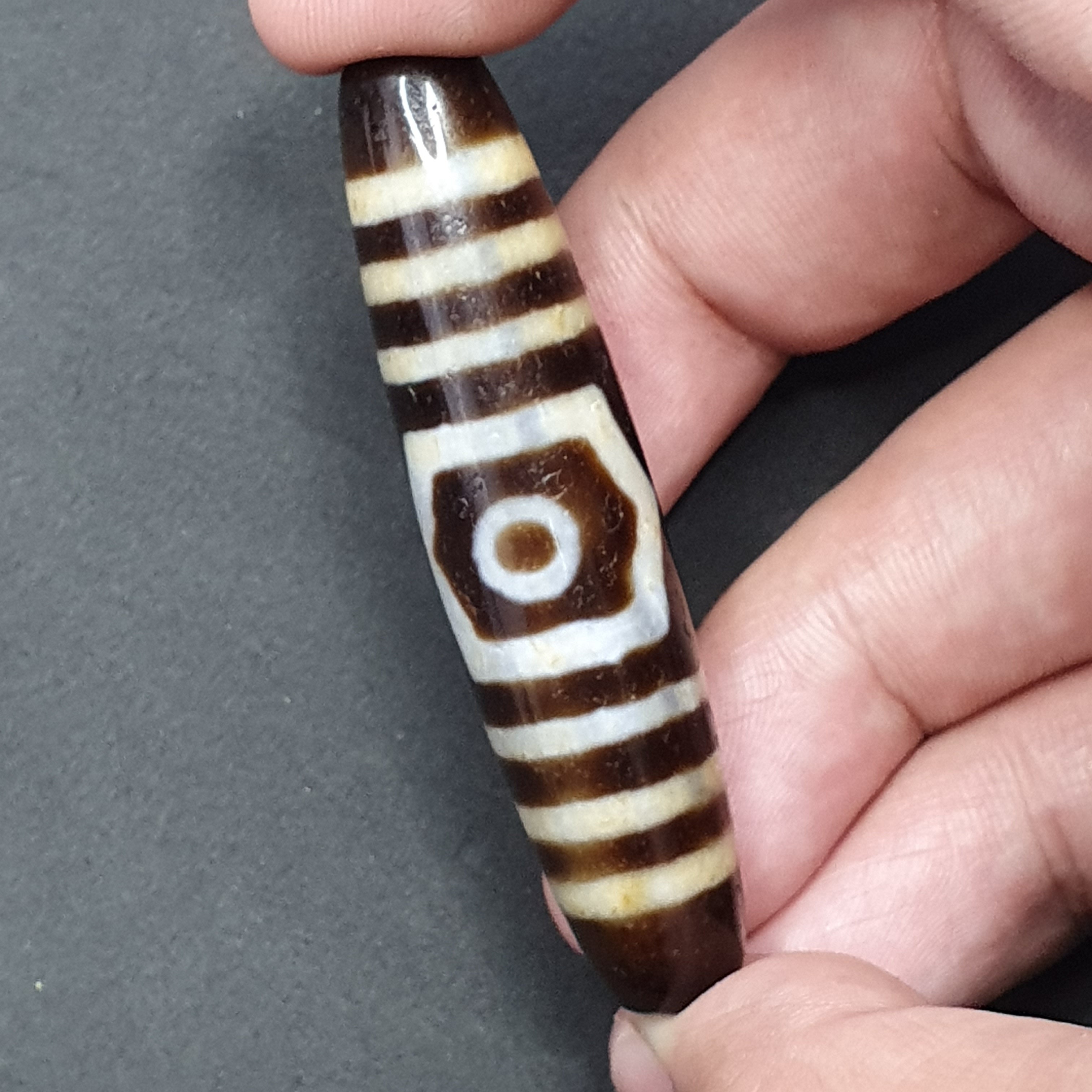 3 Eyes Tibetan Agate Dzi Bead Amulet - 60mm Himalayan Gemstone
