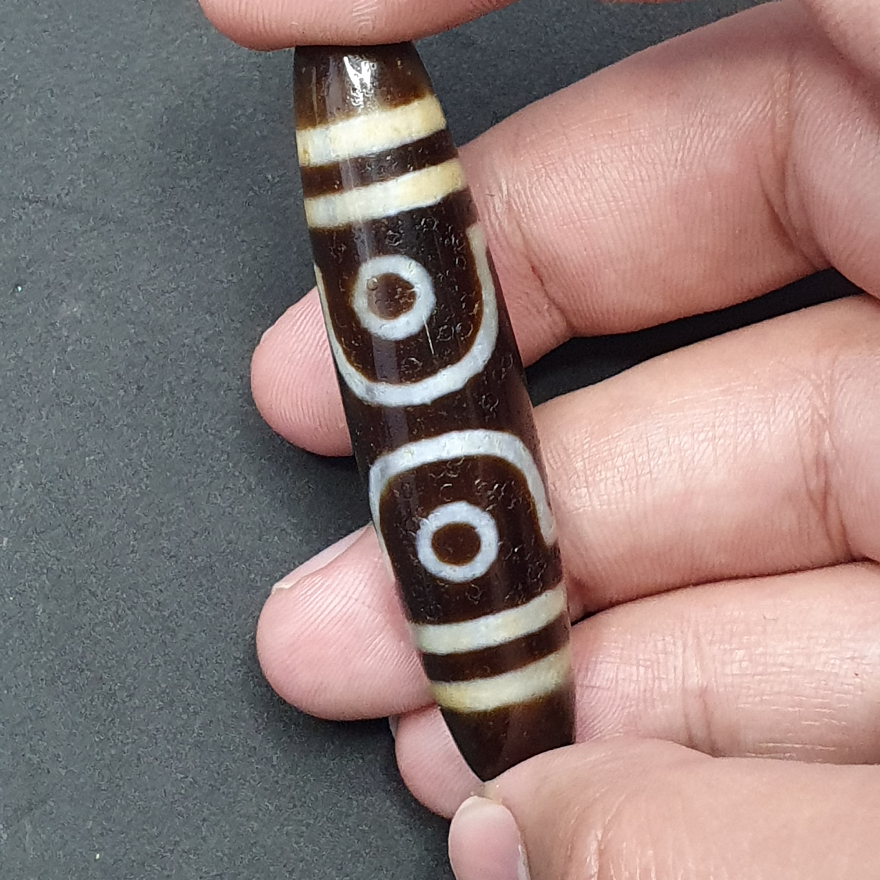 3 Eyes Tibetan Agate Dzi Bead Amulet - 60mm Himalayan Gemstone