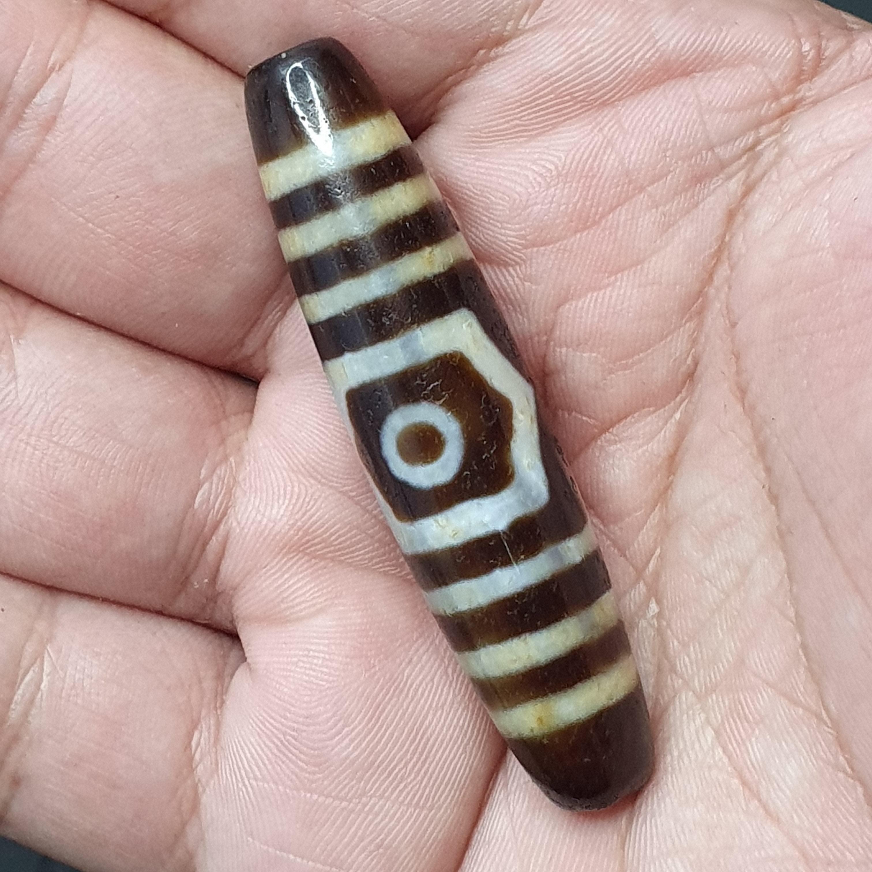 3 Eyes Tibetan Agate Dzi Bead Amulet - 60mm Himalayan Gemstone