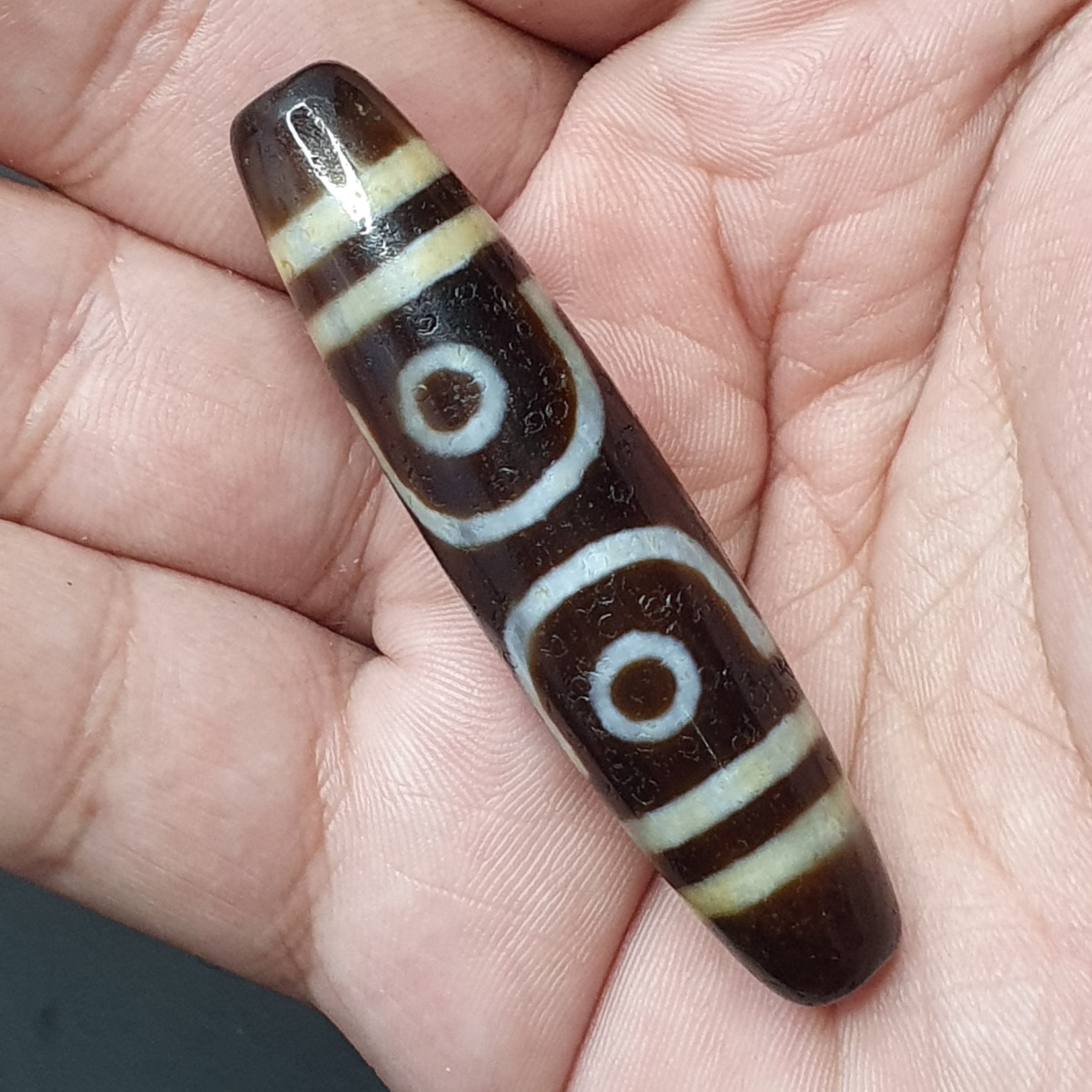 3 Eyes Tibetan Agate Dzi Bead Amulet - 60mm Himalayan Gemstone