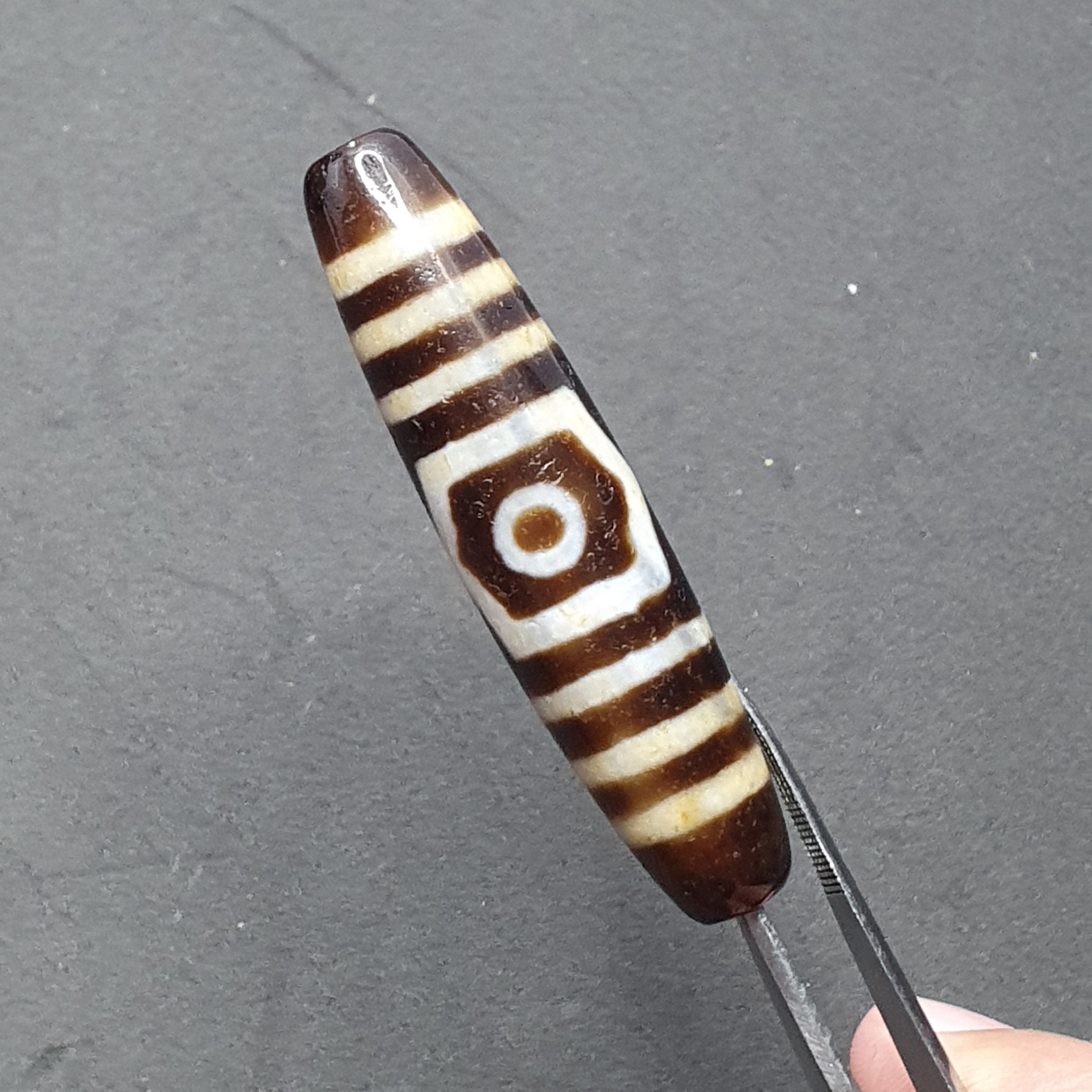 3 Eyes Tibetan Agate Dzi Bead Amulet - 60mm Himalayan Gemstone