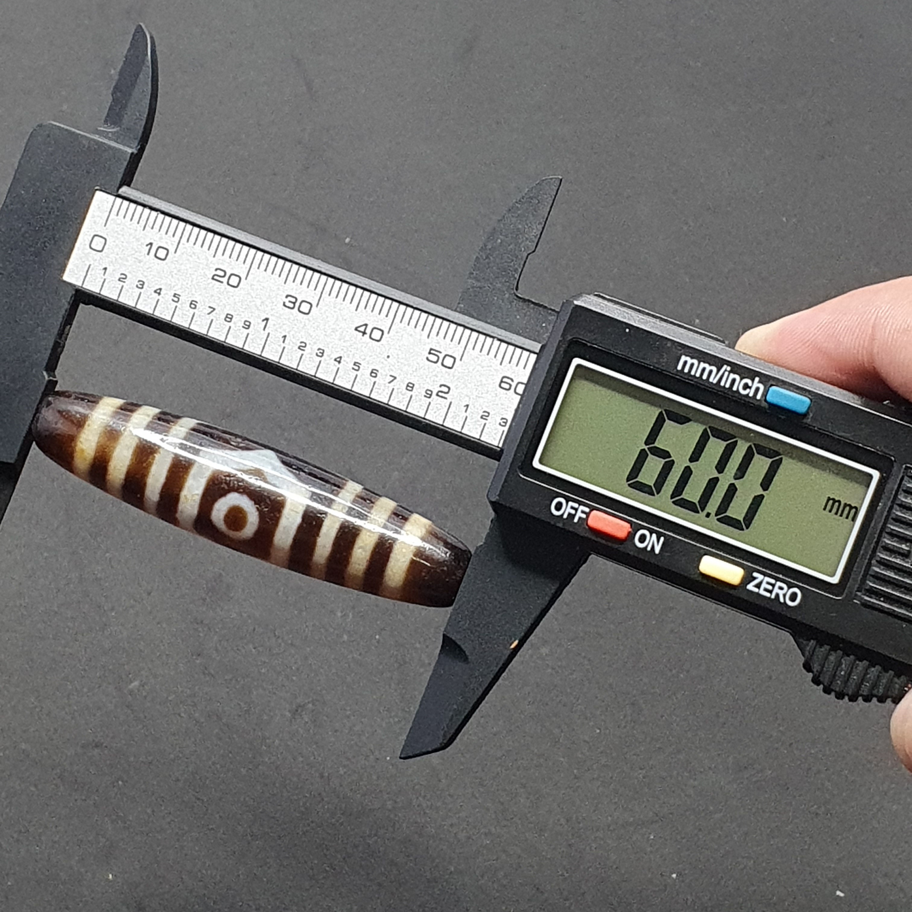 3 Eyes Tibetan Agate Dzi Bead Amulet - 60mm Himalayan Gemstone