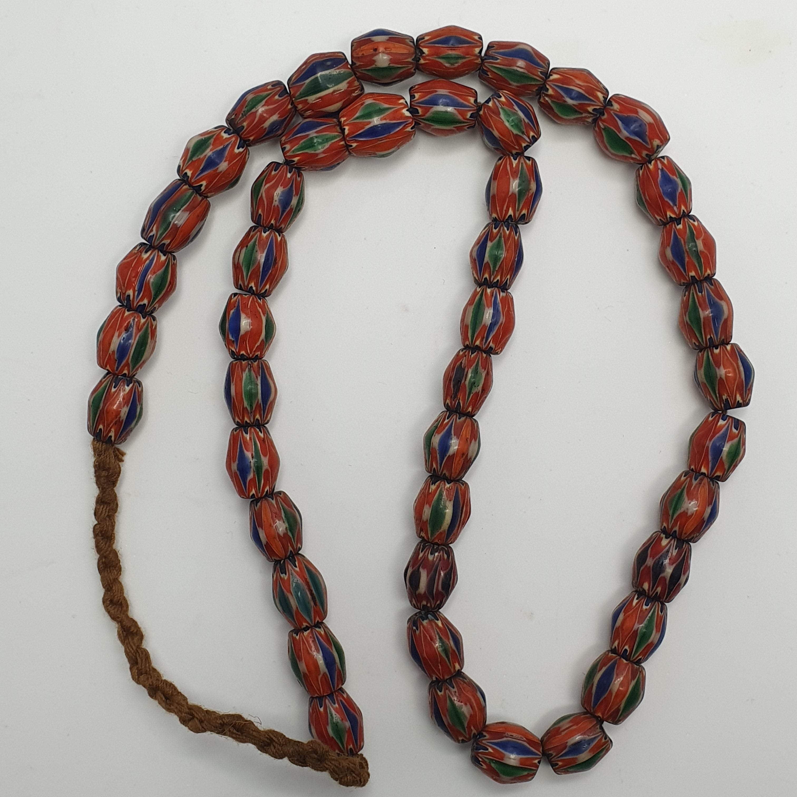 Vintage Venetian Style Chevron Glass Beads Strand - Multicolor 24 Inch