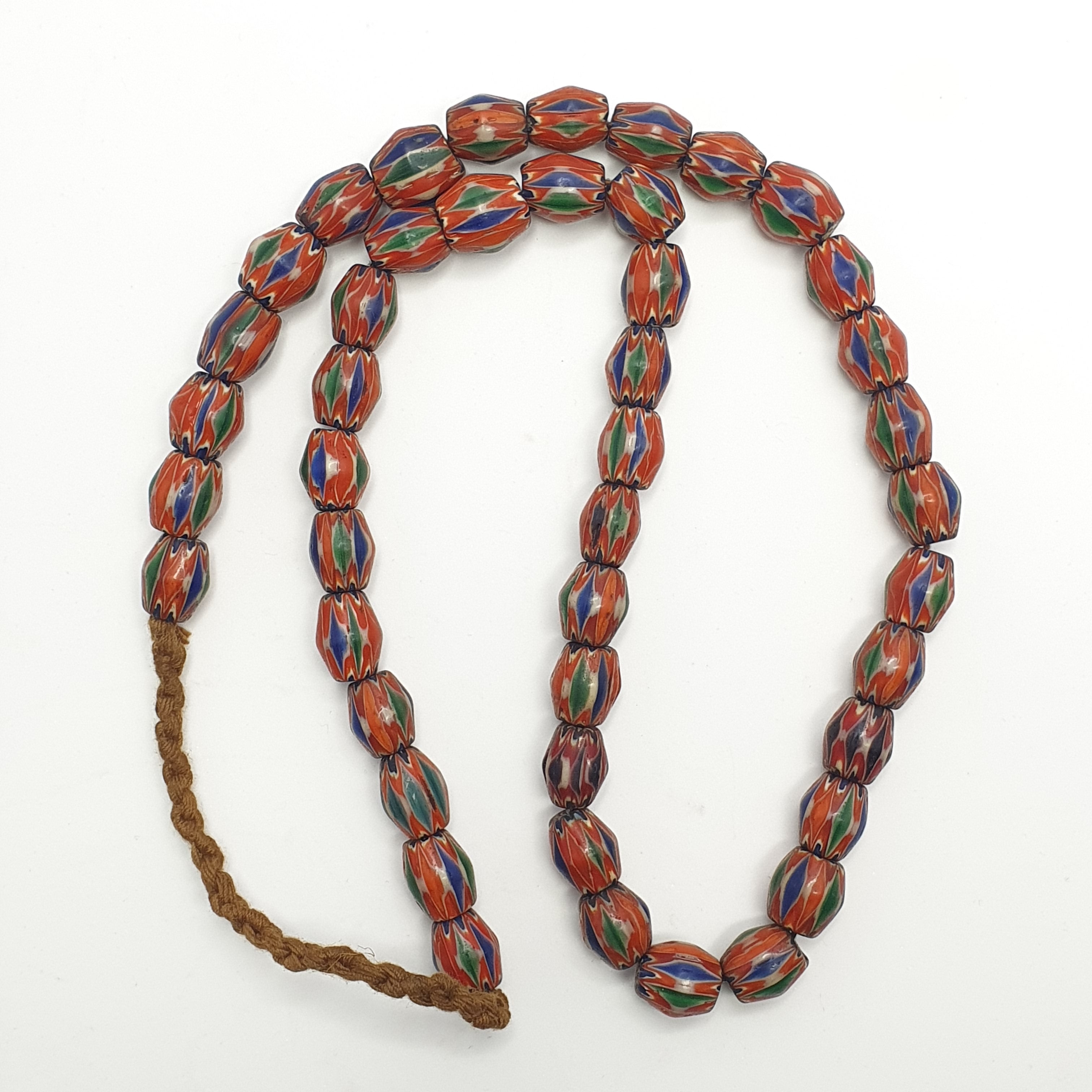 Vintage Venetian Style Chevron Glass Beads Strand - Multicolor 24 Inch