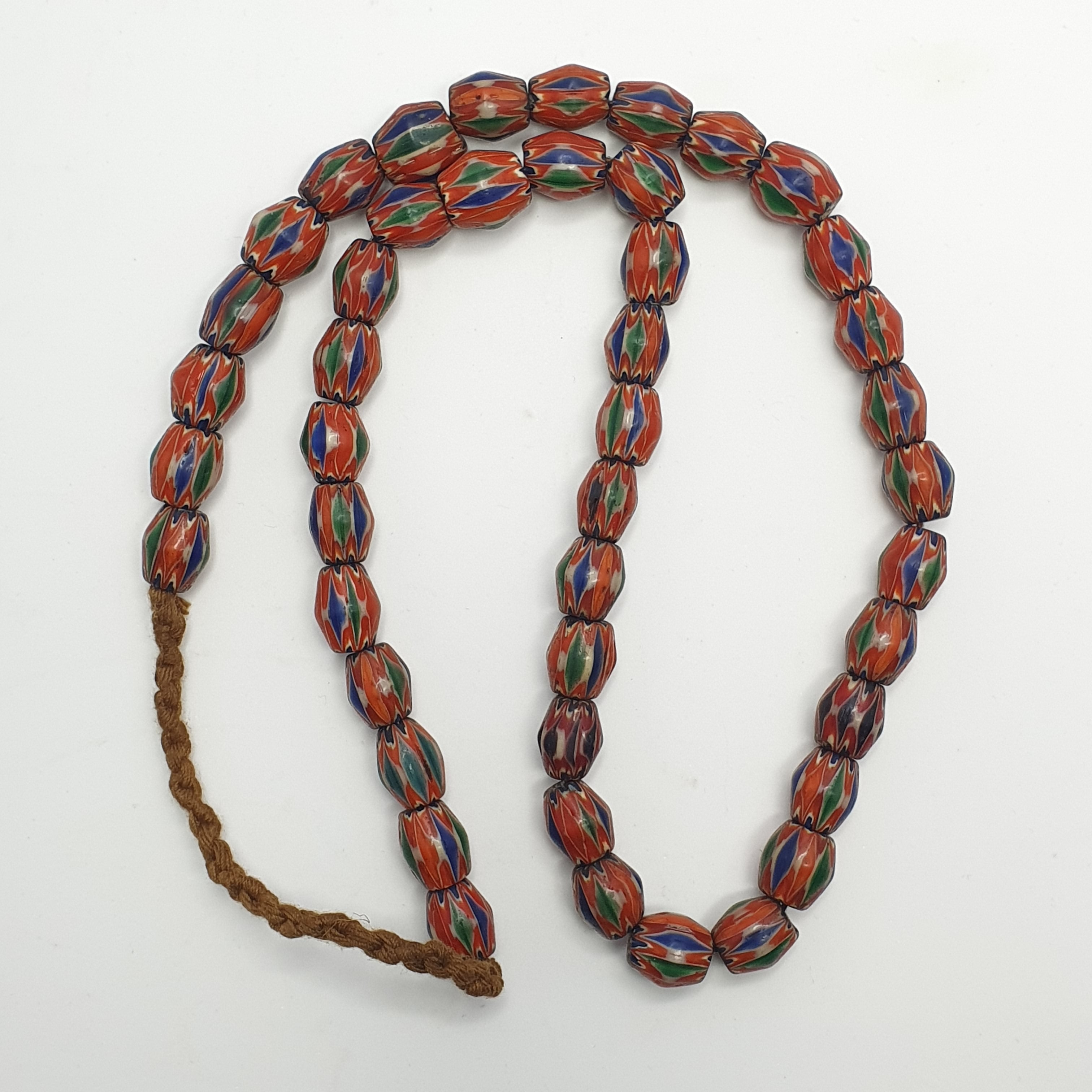 Vintage Venetian Style Chevron Glass Beads Strand - Multicolor 24 Inch