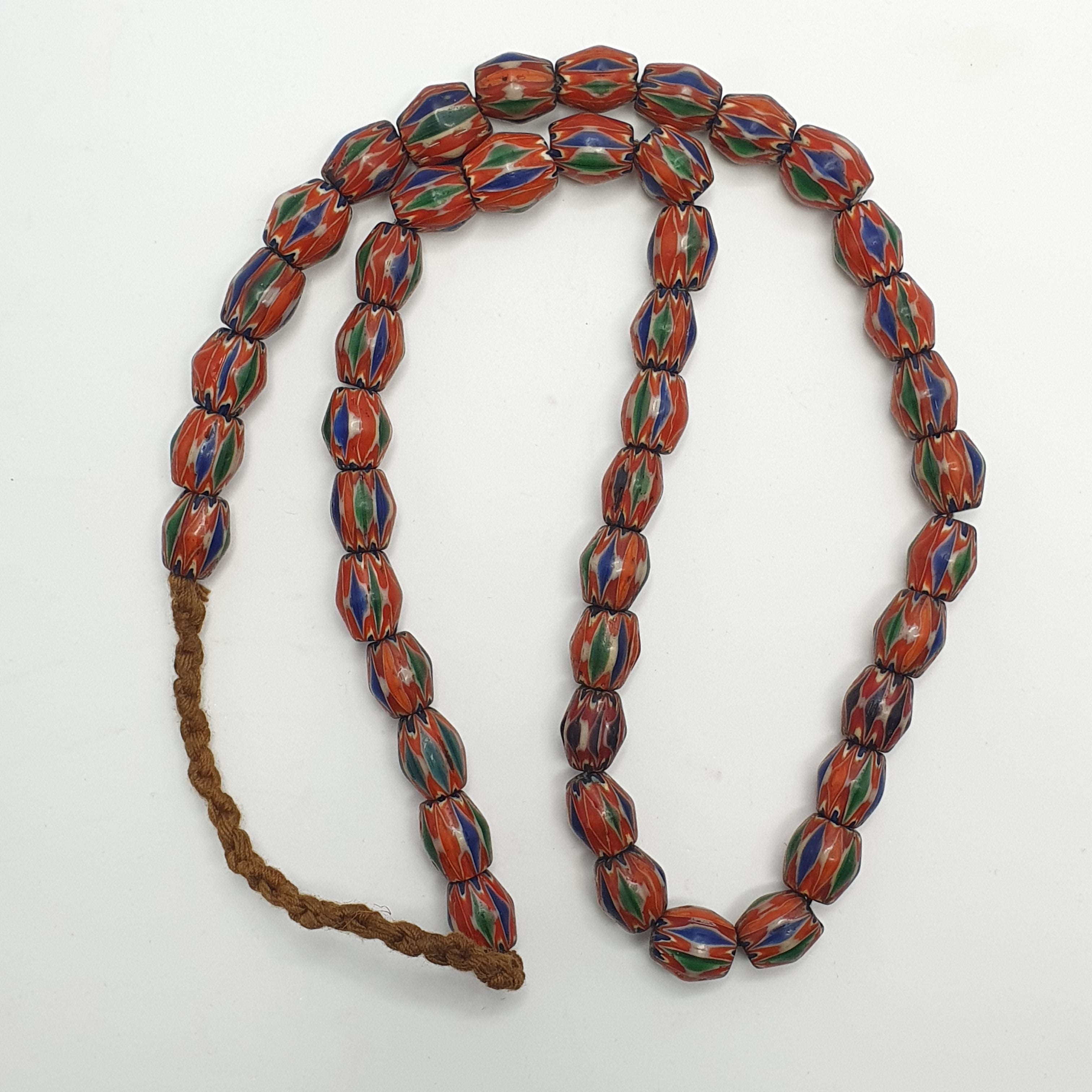 Vintage Venetian Style Chevron Glass Beads Strand - Multicolor 24 Inch
