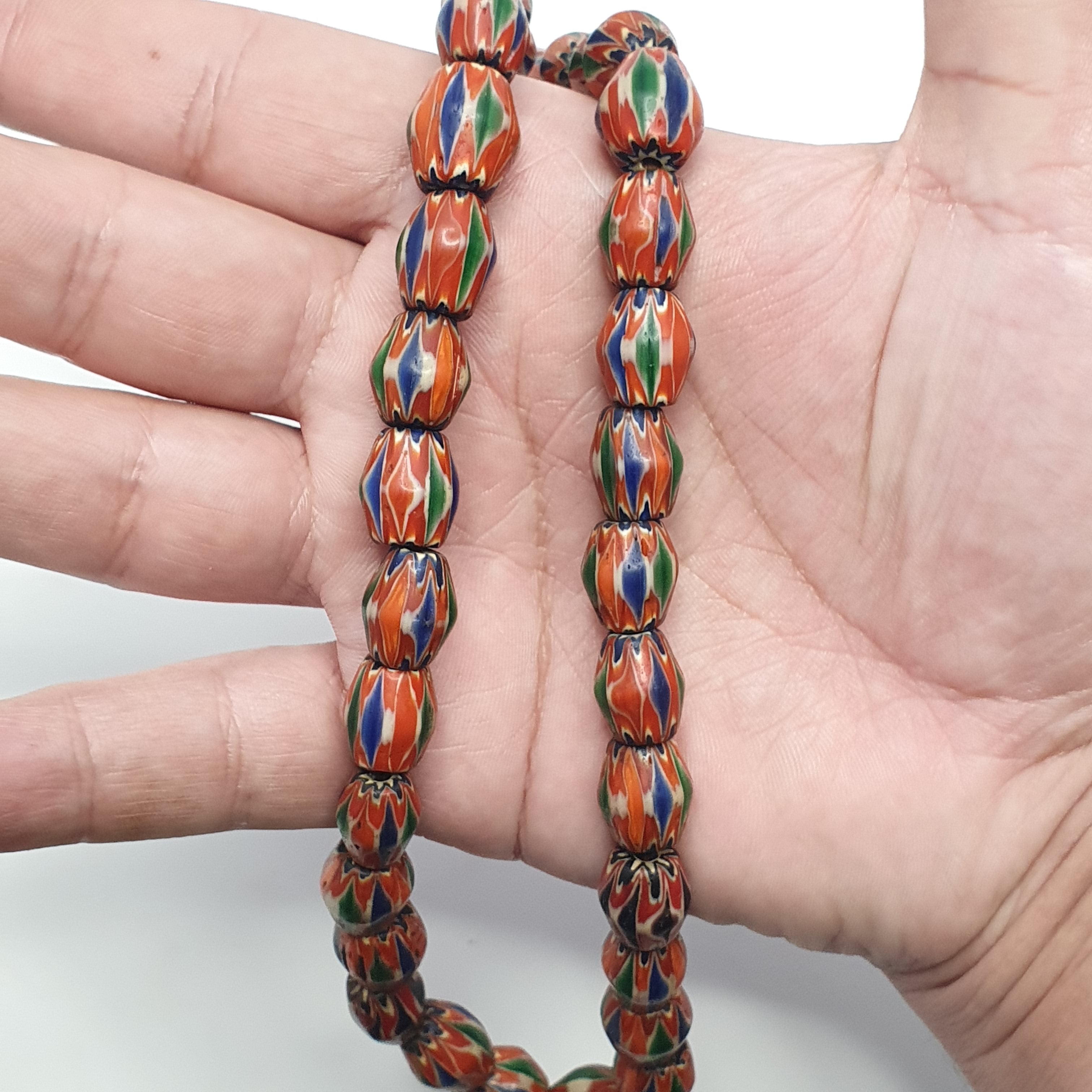 Vintage Venetian Style Chevron Glass Beads Strand - Multicolor 24 Inch