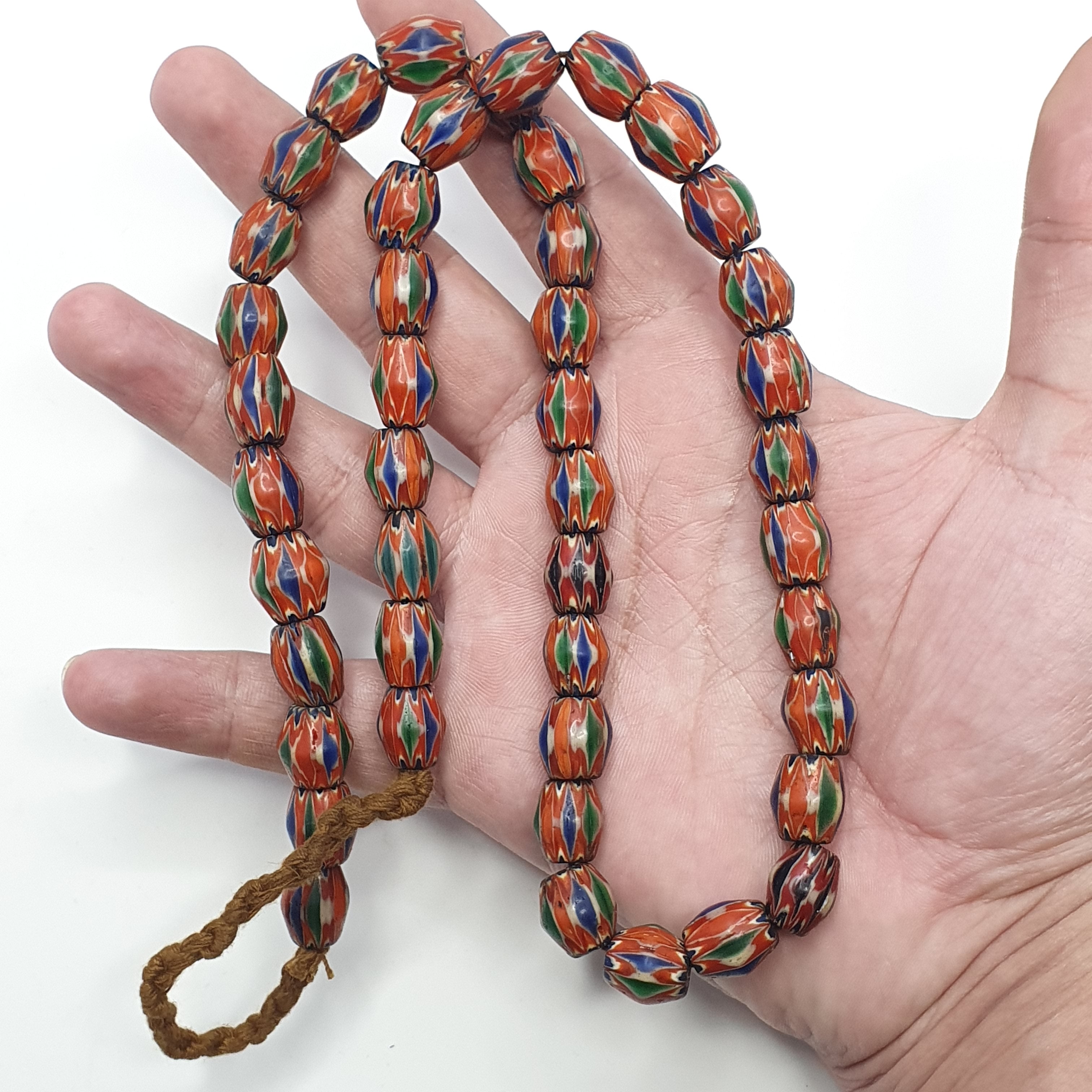 Vintage Venetian Style Chevron Glass Beads Strand - Multicolor 24 Inch