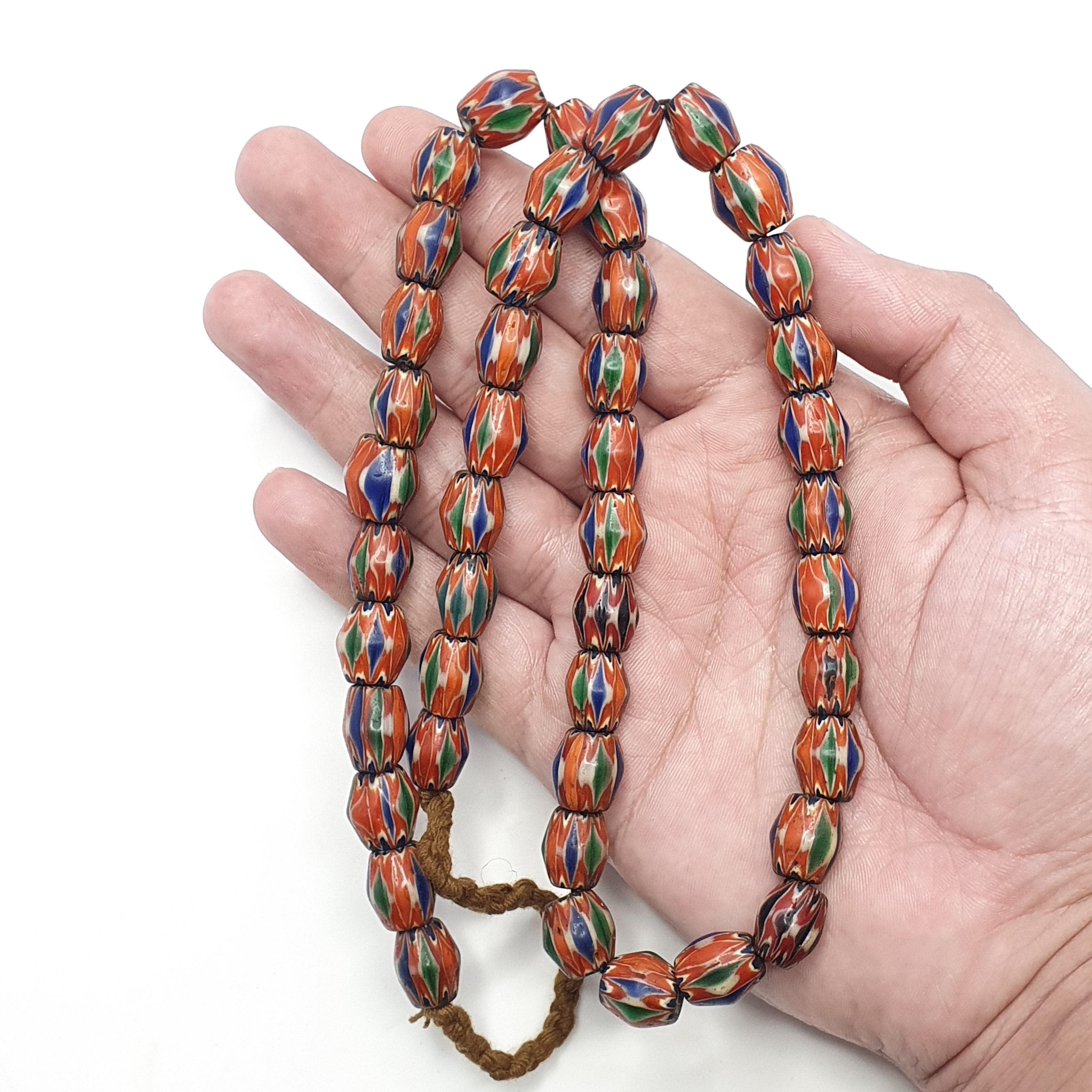 Vintage Venetian Style Chevron Glass Beads Strand - Multicolor 24 Inch
