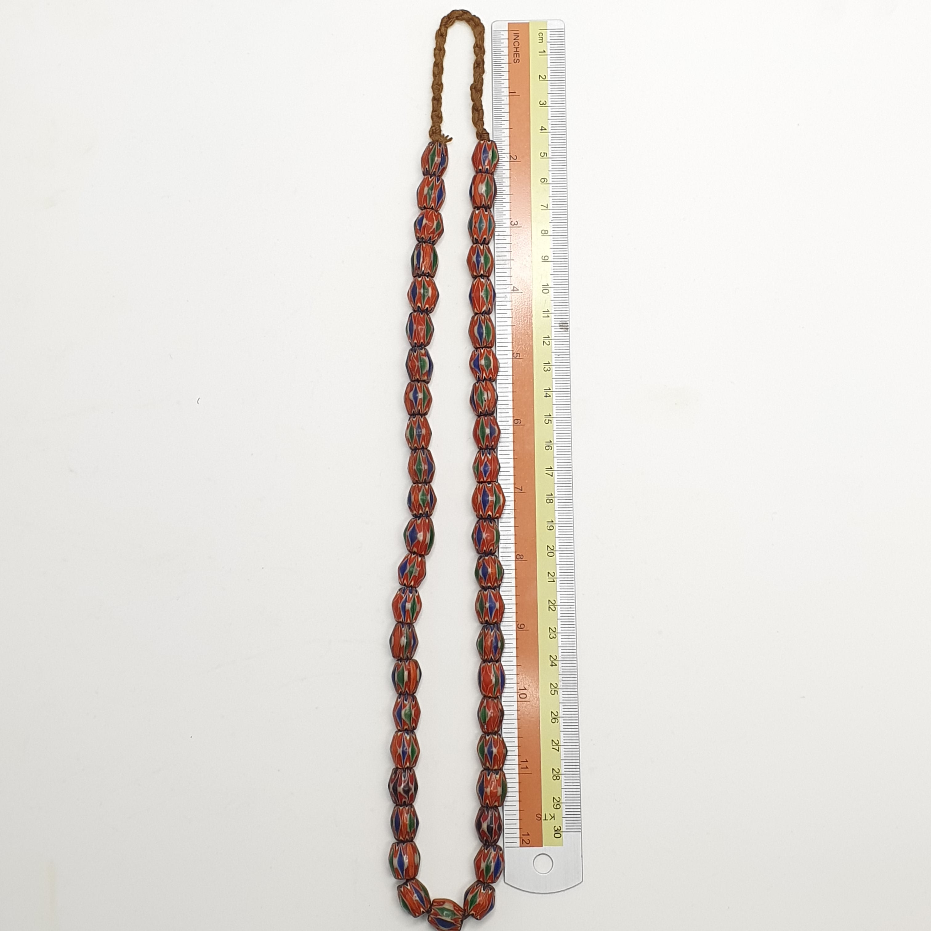 Vintage Venetian Style Chevron Glass Beads Strand - Multicolor 24 Inch