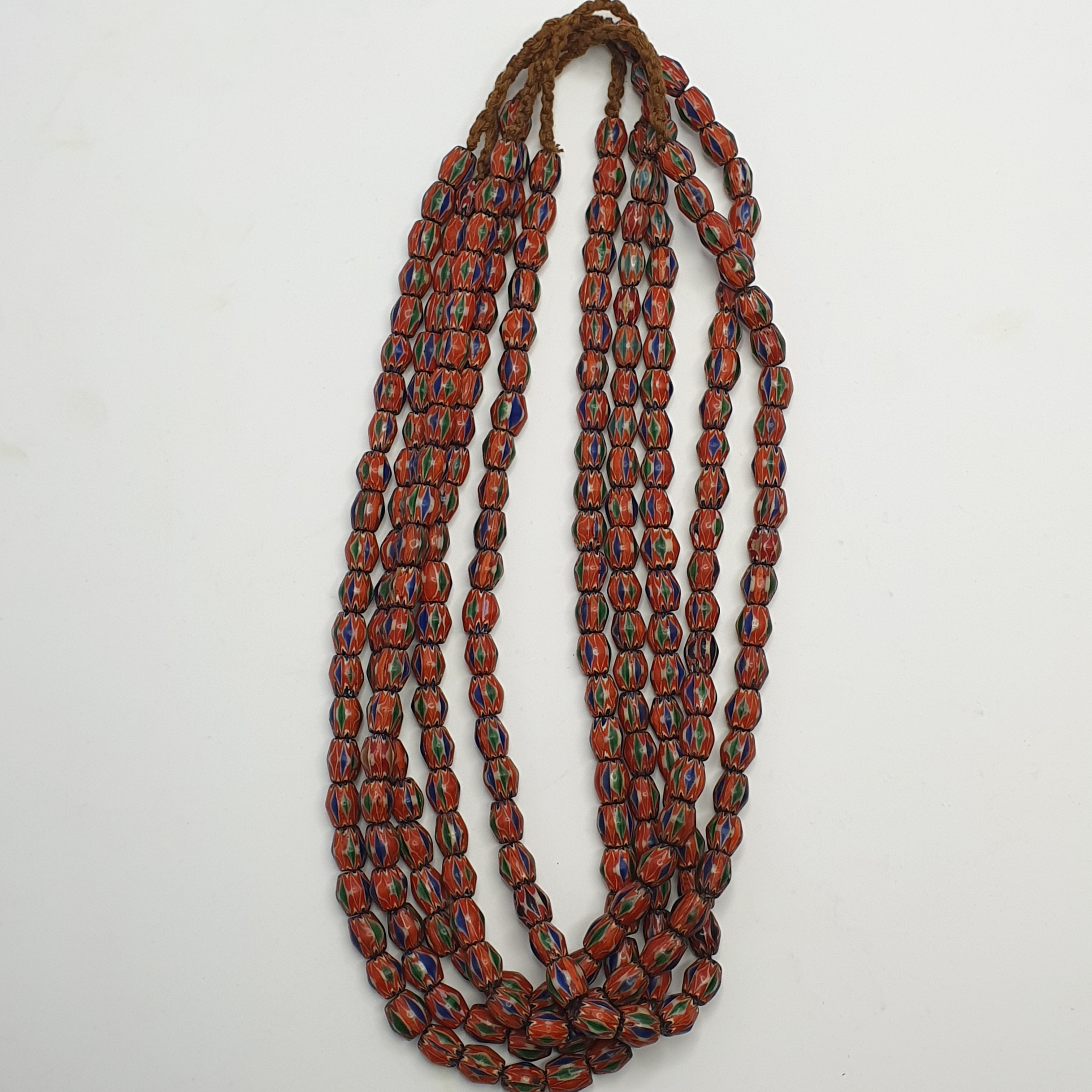 Vintage Venetian Style Chevron Glass Beads Strand - Multicolor 24 Inch