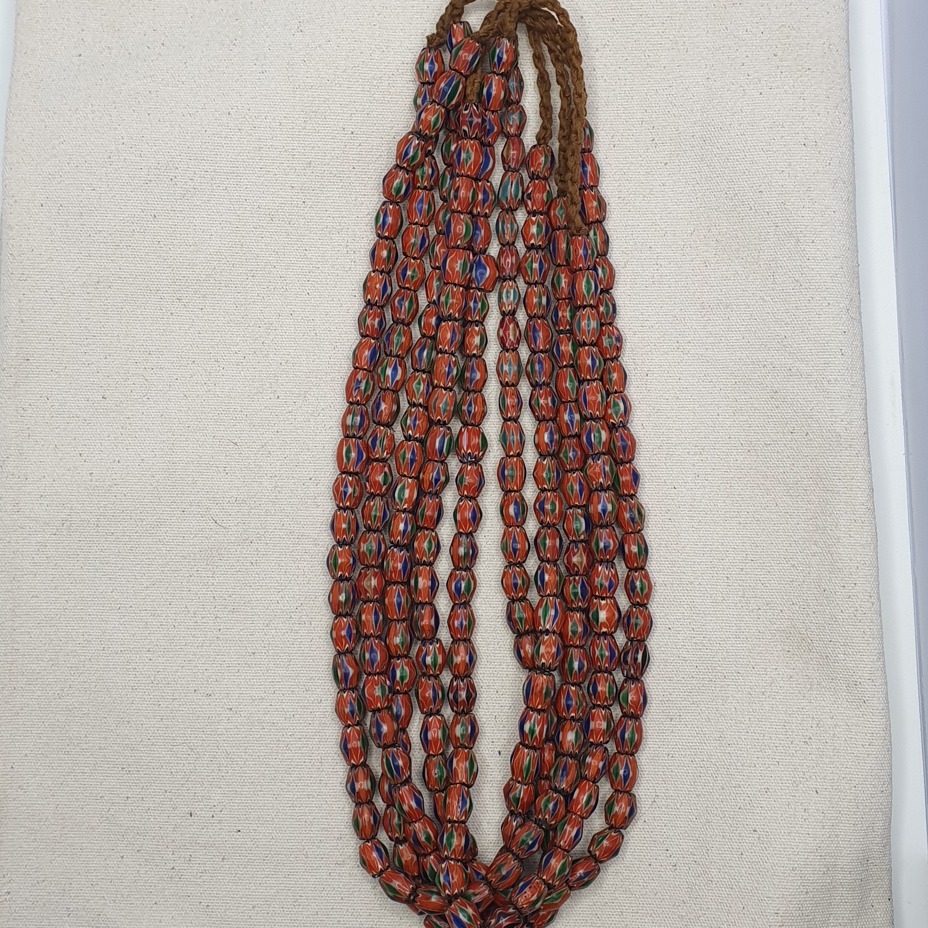 Vintage Venetian Style Chevron Glass Beads Strand - Multicolor 24 Inch