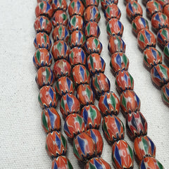 Vintage Venetian Style Chevron Glass Beads Strand - Multicolor 24 Inch