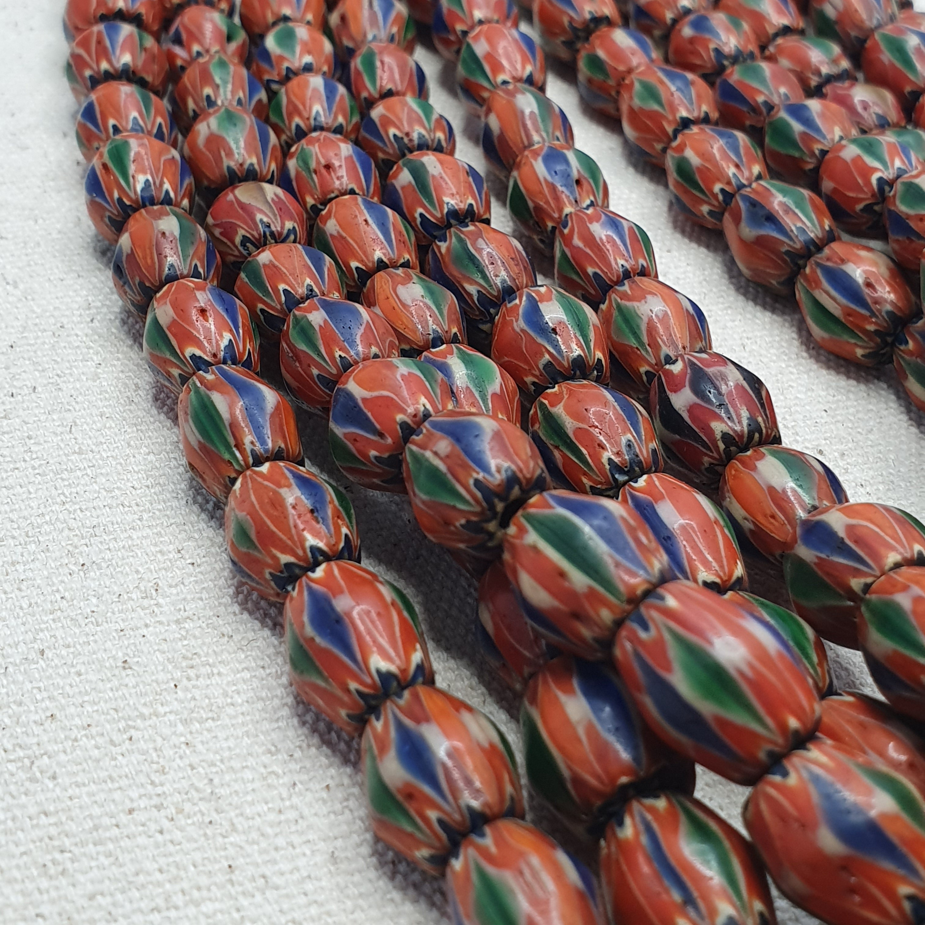 Vintage Venetian Style Chevron Glass Beads Strand - Multicolor 24 Inch