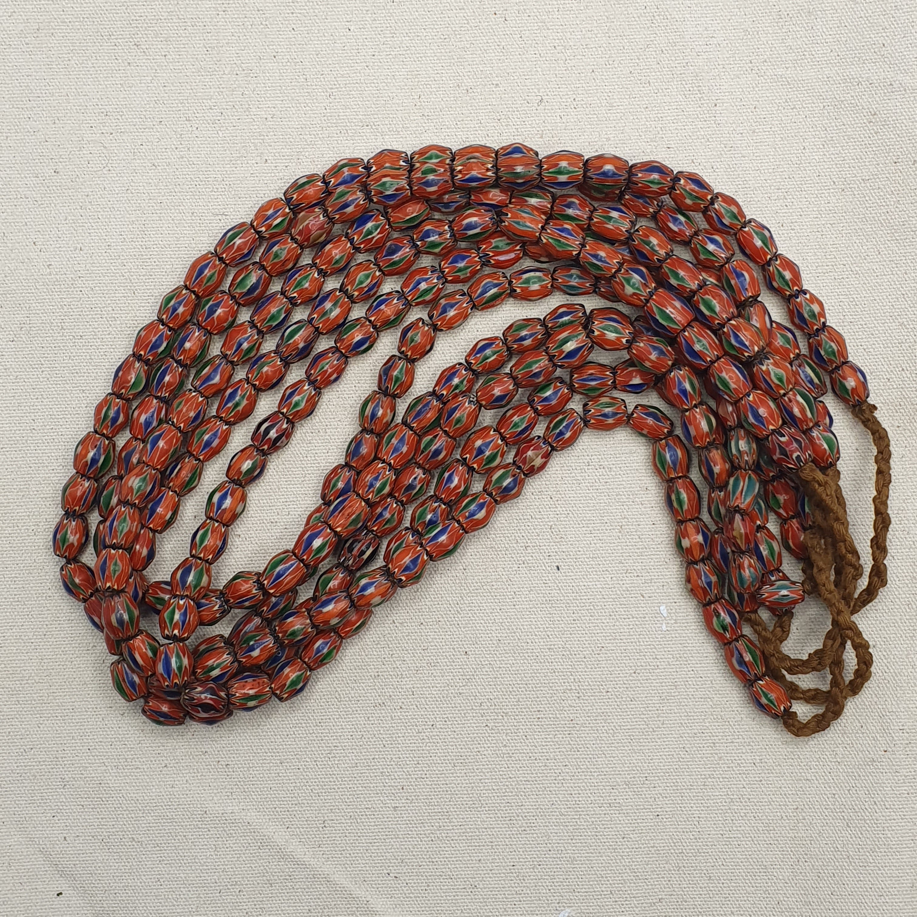 Vintage Venetian Style Chevron Glass Beads Strand - Multicolor 24 Inch