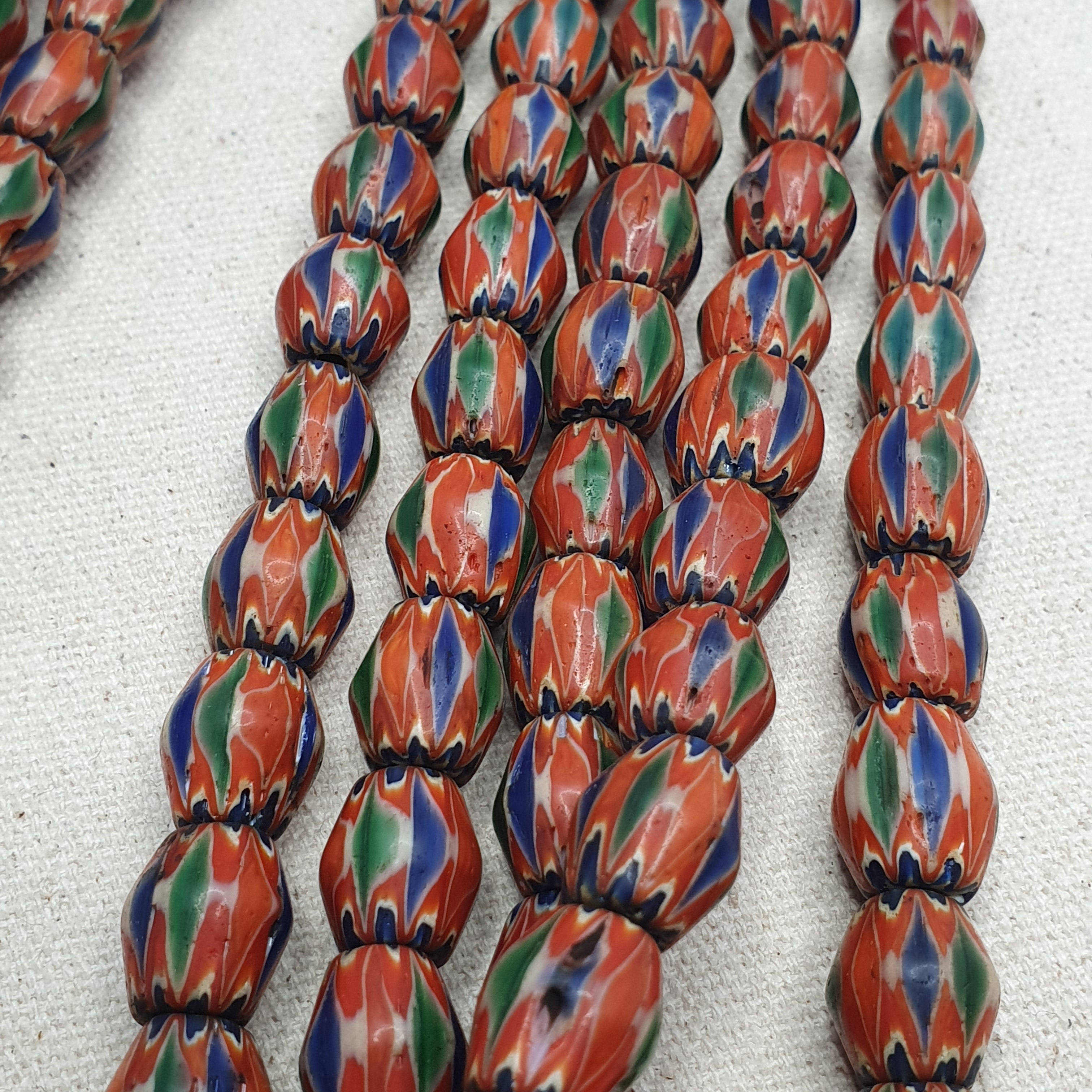 Vintage Venetian Style Chevron Glass Beads Strand - Multicolor 24 Inch