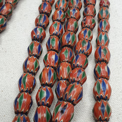 Vintage Venetian Style Chevron Glass Beads Strand - Multicolor 24 Inch