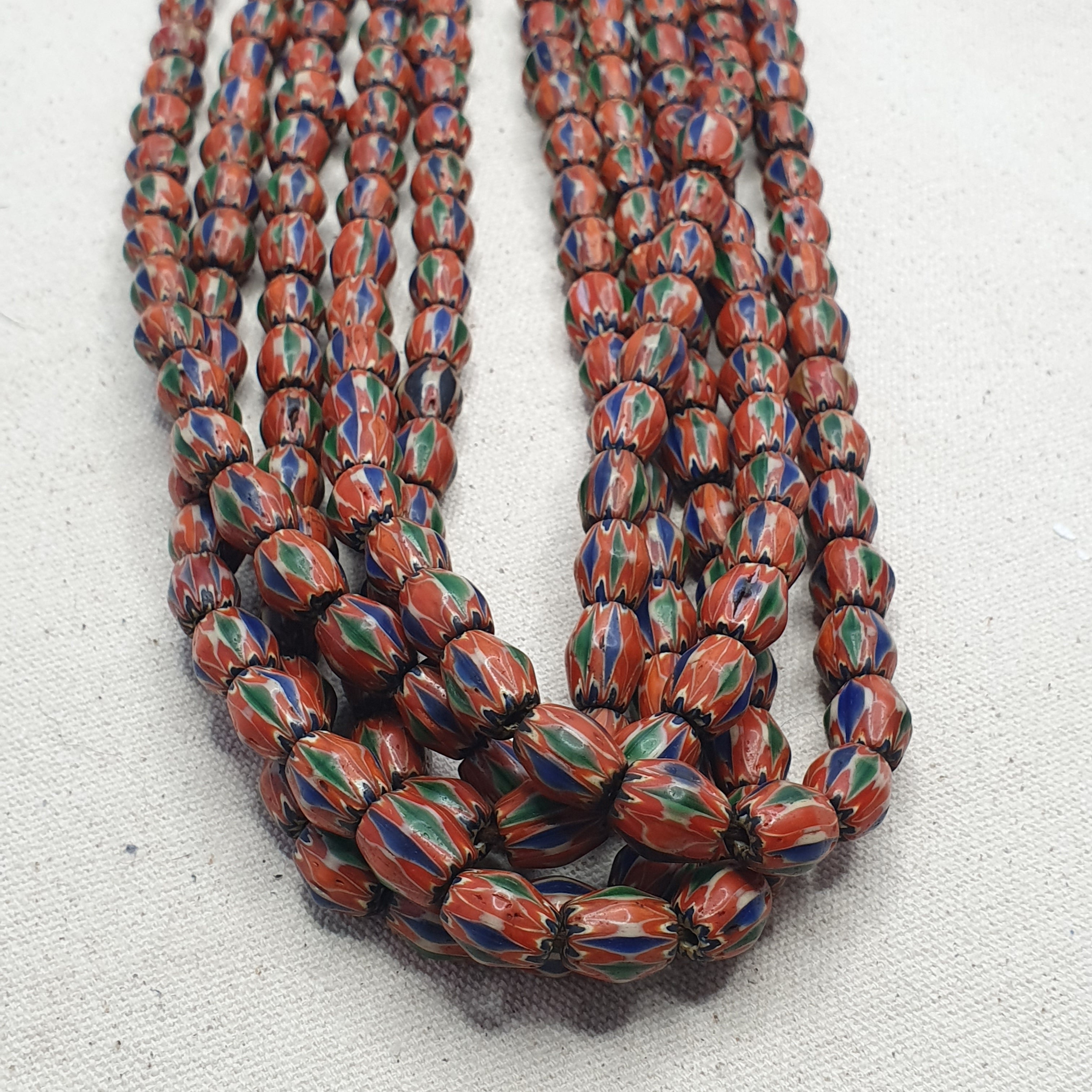 Vintage Venetian Style Chevron Glass Beads Strand - Multicolor 24 Inch