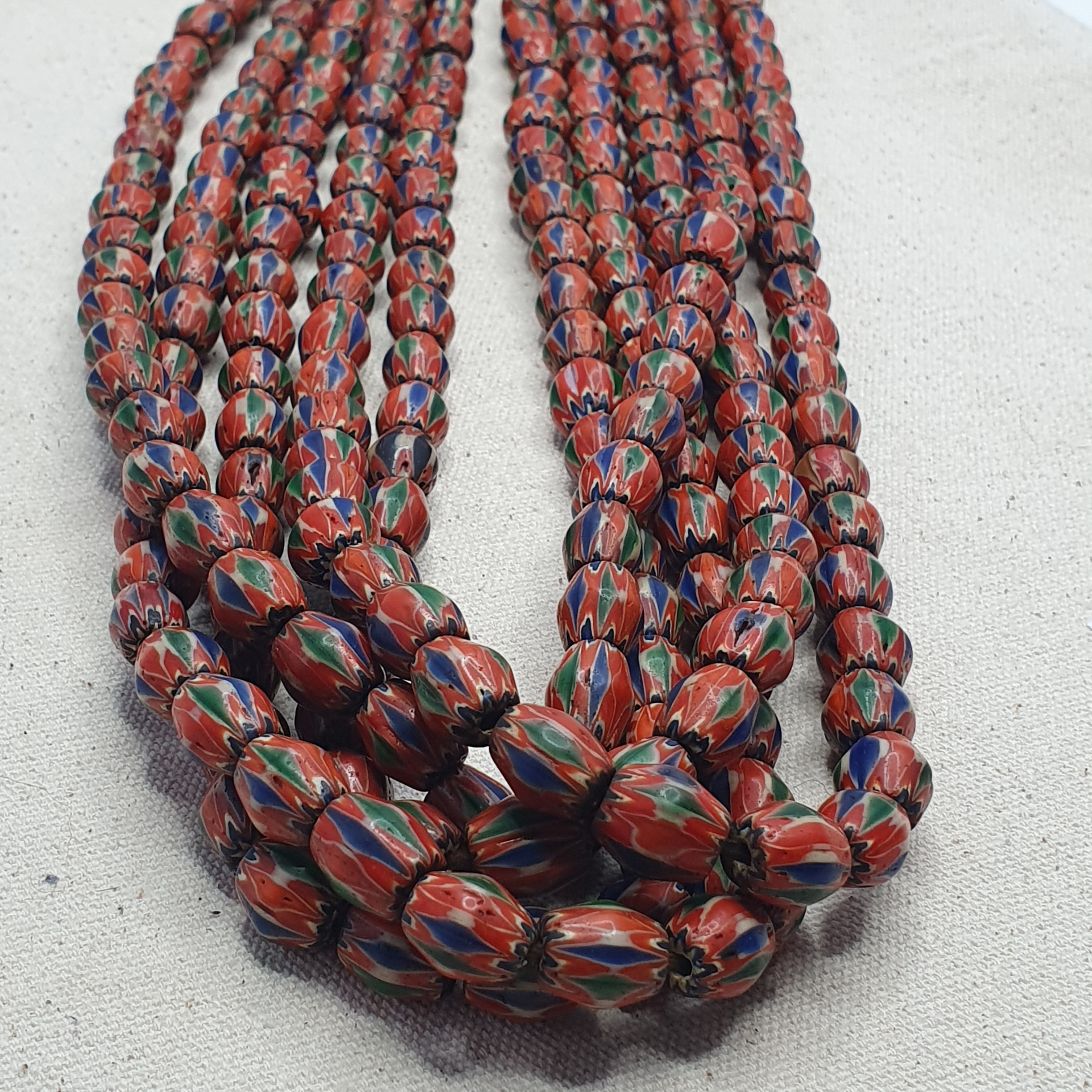 Vintage Venetian Style Chevron Glass Beads Strand - Multicolor 24 Inch