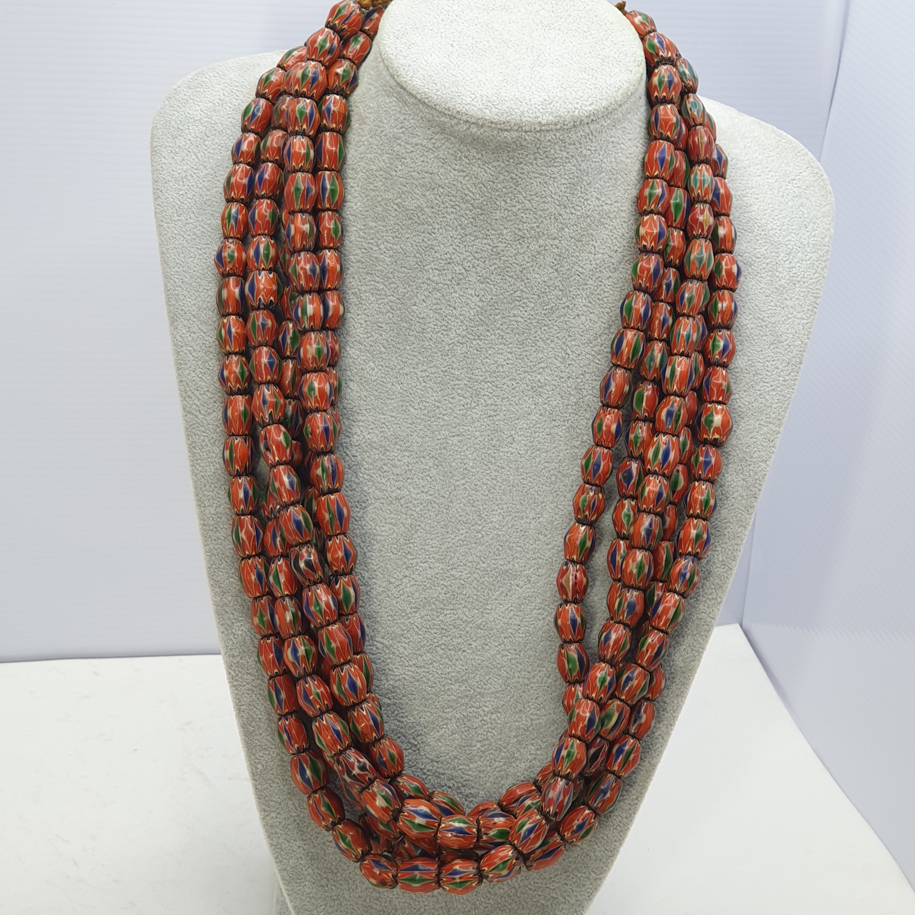 Vintage Venetian Style Chevron Glass Beads Strand - Multicolor 24 Inch