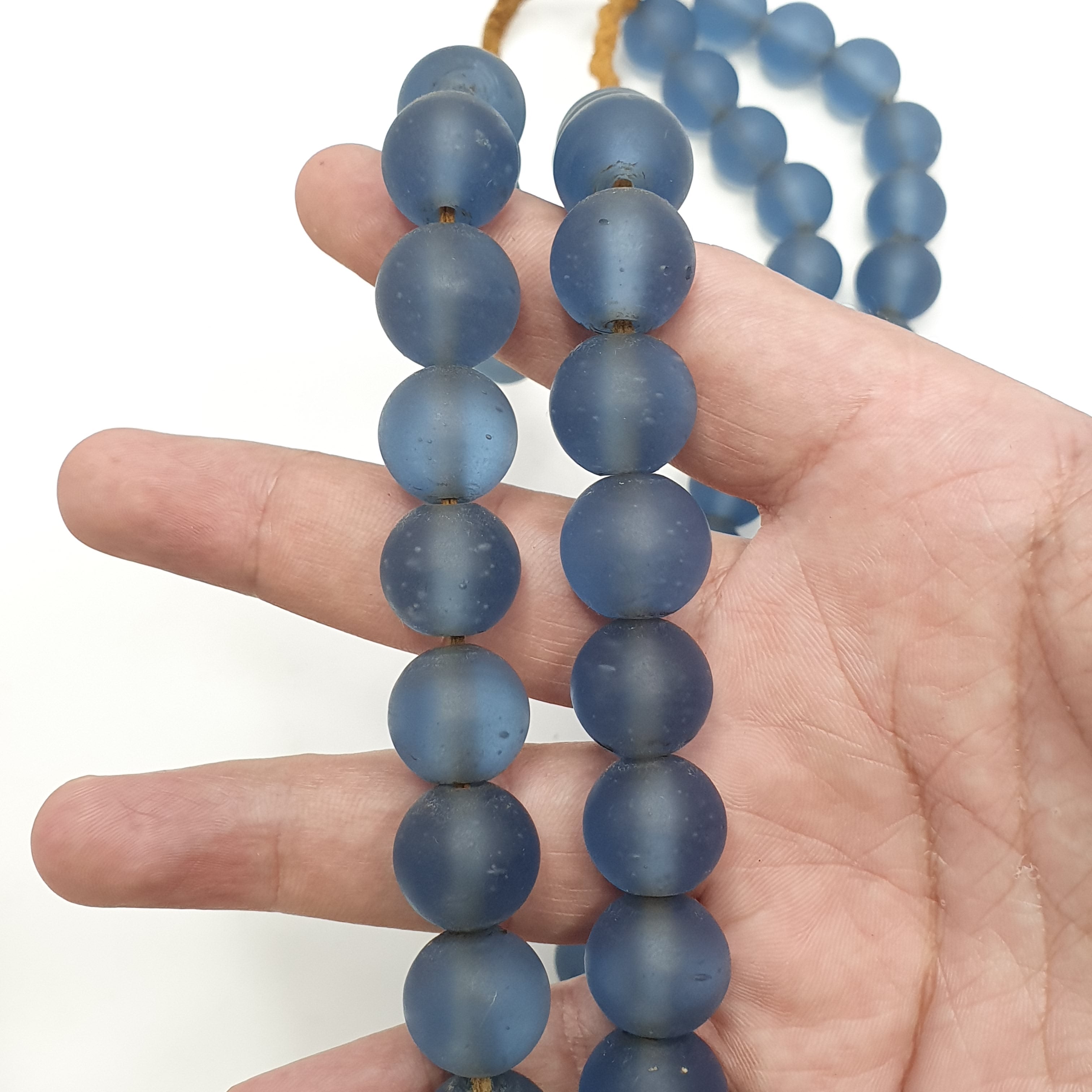 Rare Vintage African Glass Beads Necklace Sky Blue Antique Look