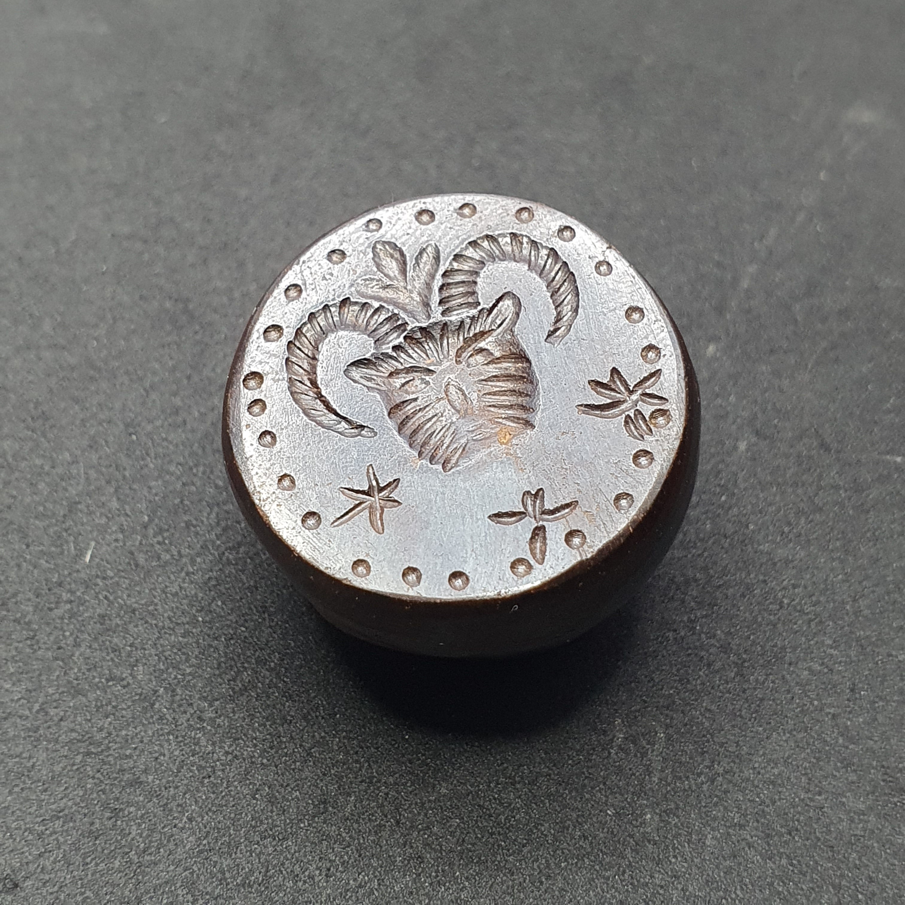 Unique Carved Hematite Intaglio Stamp bead