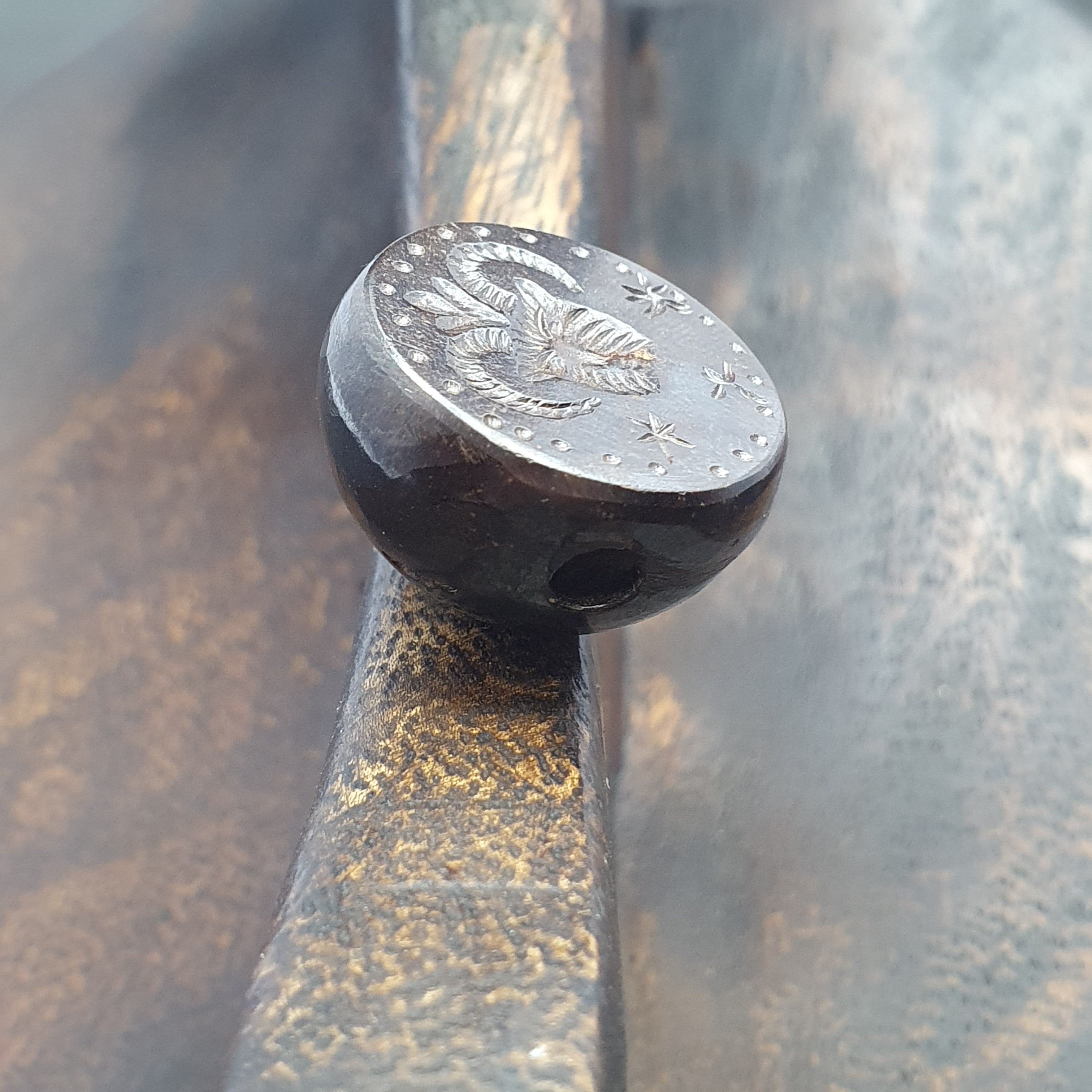 Unique Carved Hematite Intaglio Stamp bead