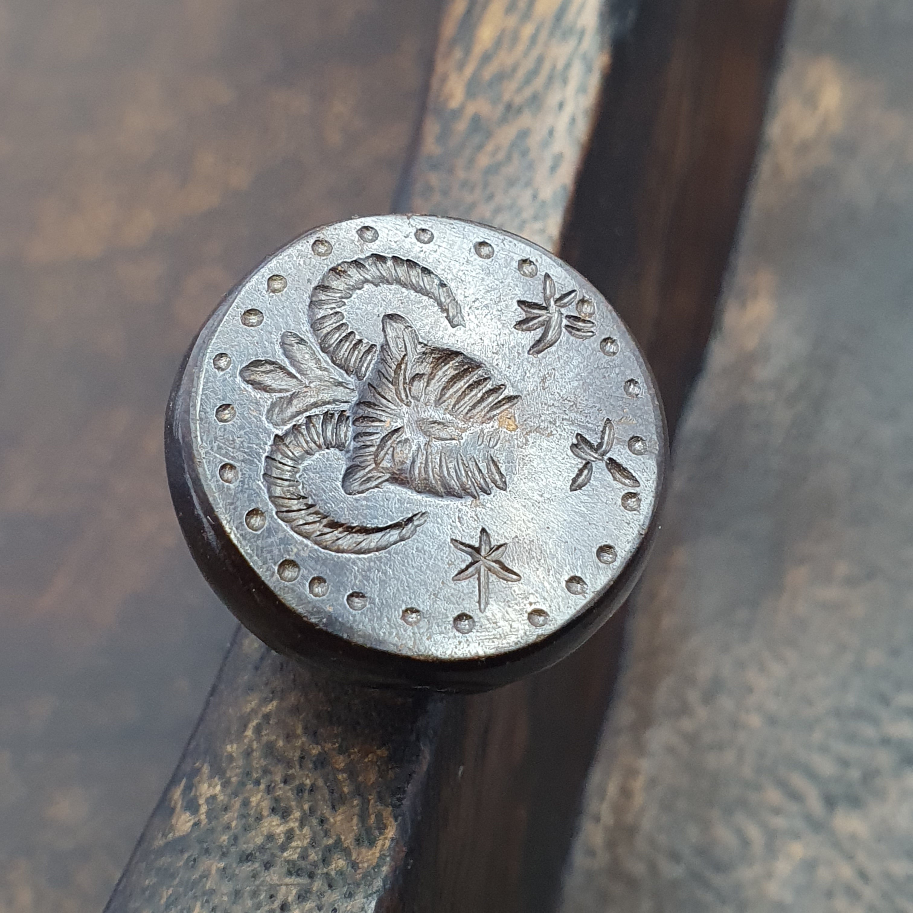 Unique Carved Hematite Intaglio Stamp bead