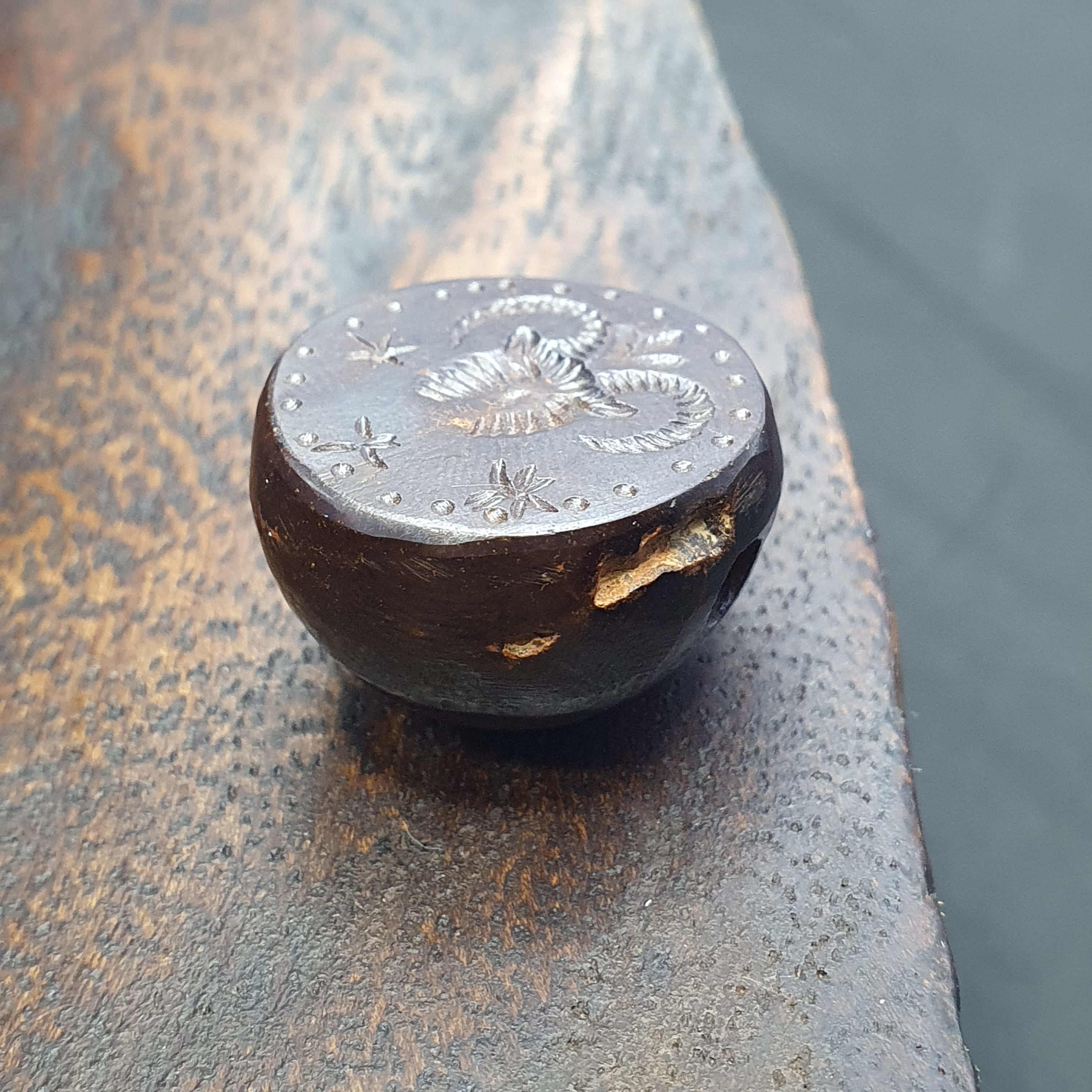 Unique Carved Hematite Intaglio Stamp bead