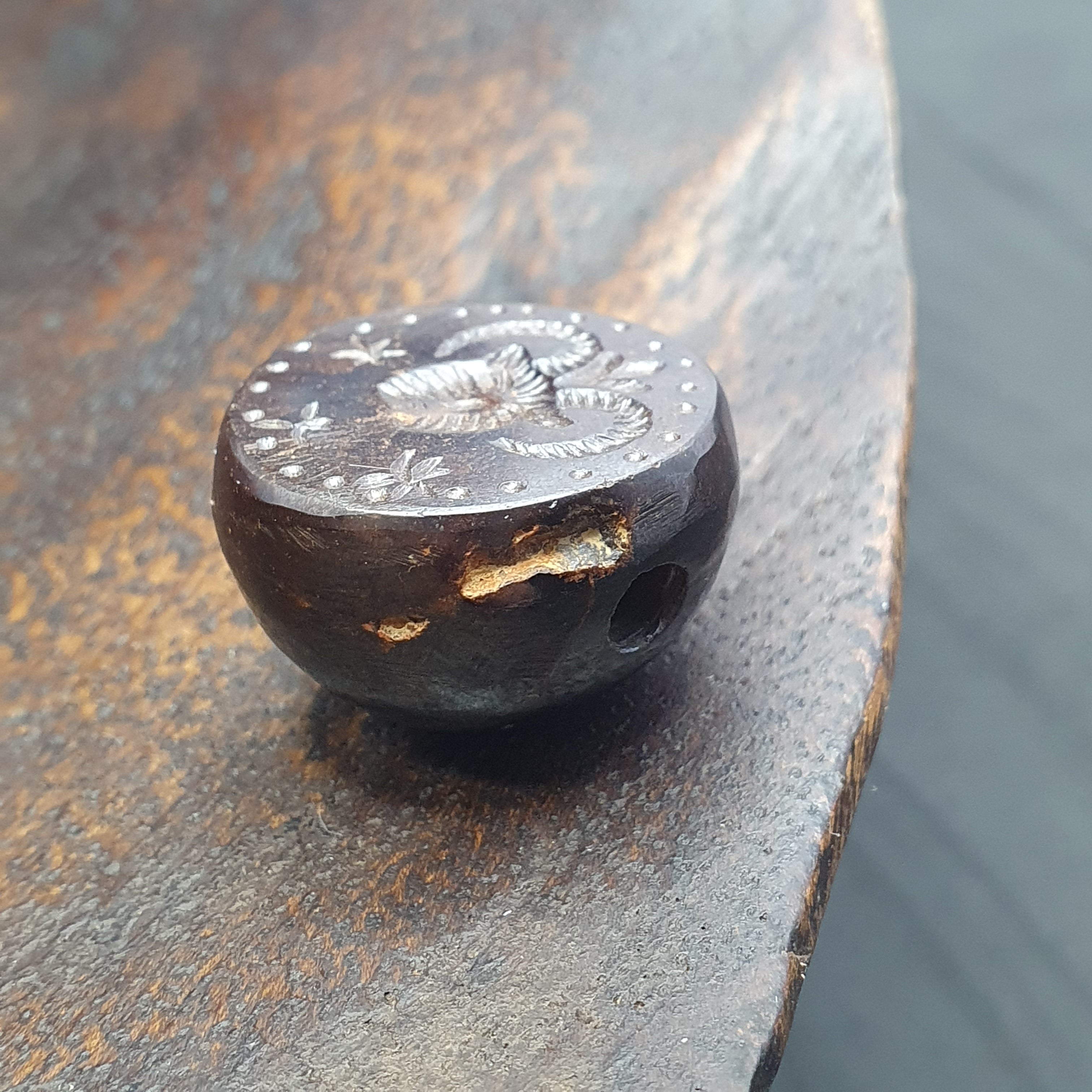 Unique Carved Hematite Intaglio Stamp bead