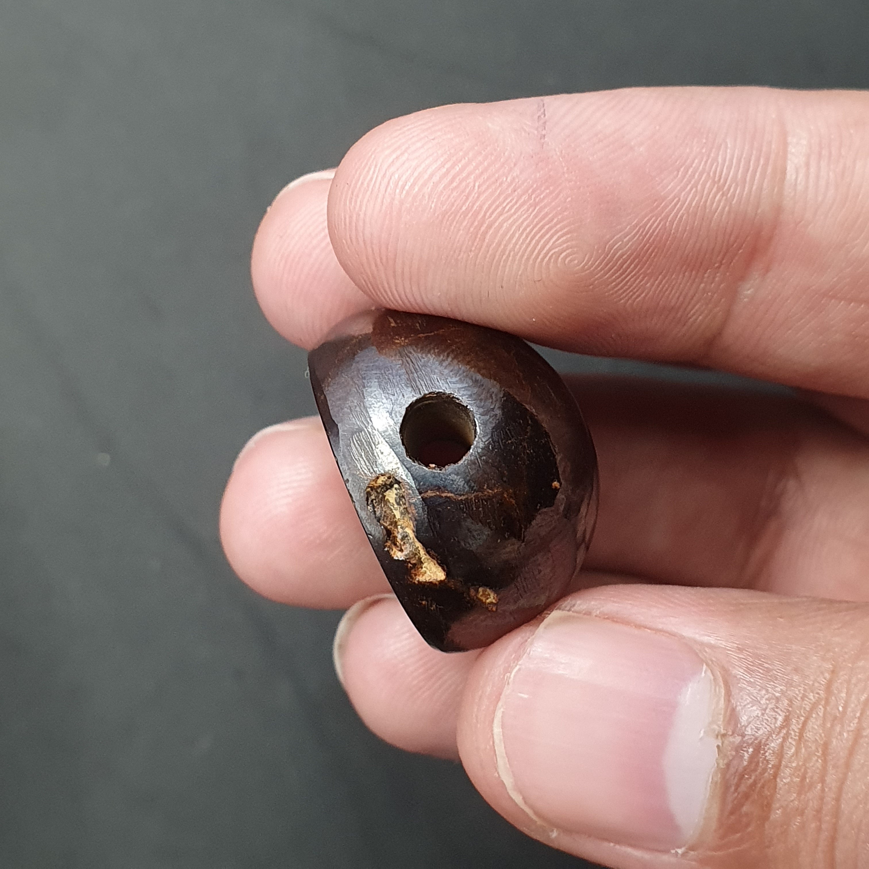 Unique Carved Hematite Intaglio Stamp bead