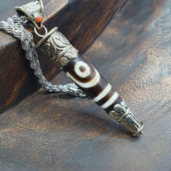 Vintage Tibetan 2 Eyes Agate & Brass Pendant Necklace