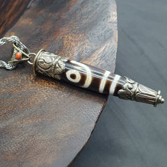 Vintage Tibetan 2 Eyes Agate & Brass Pendant Necklace