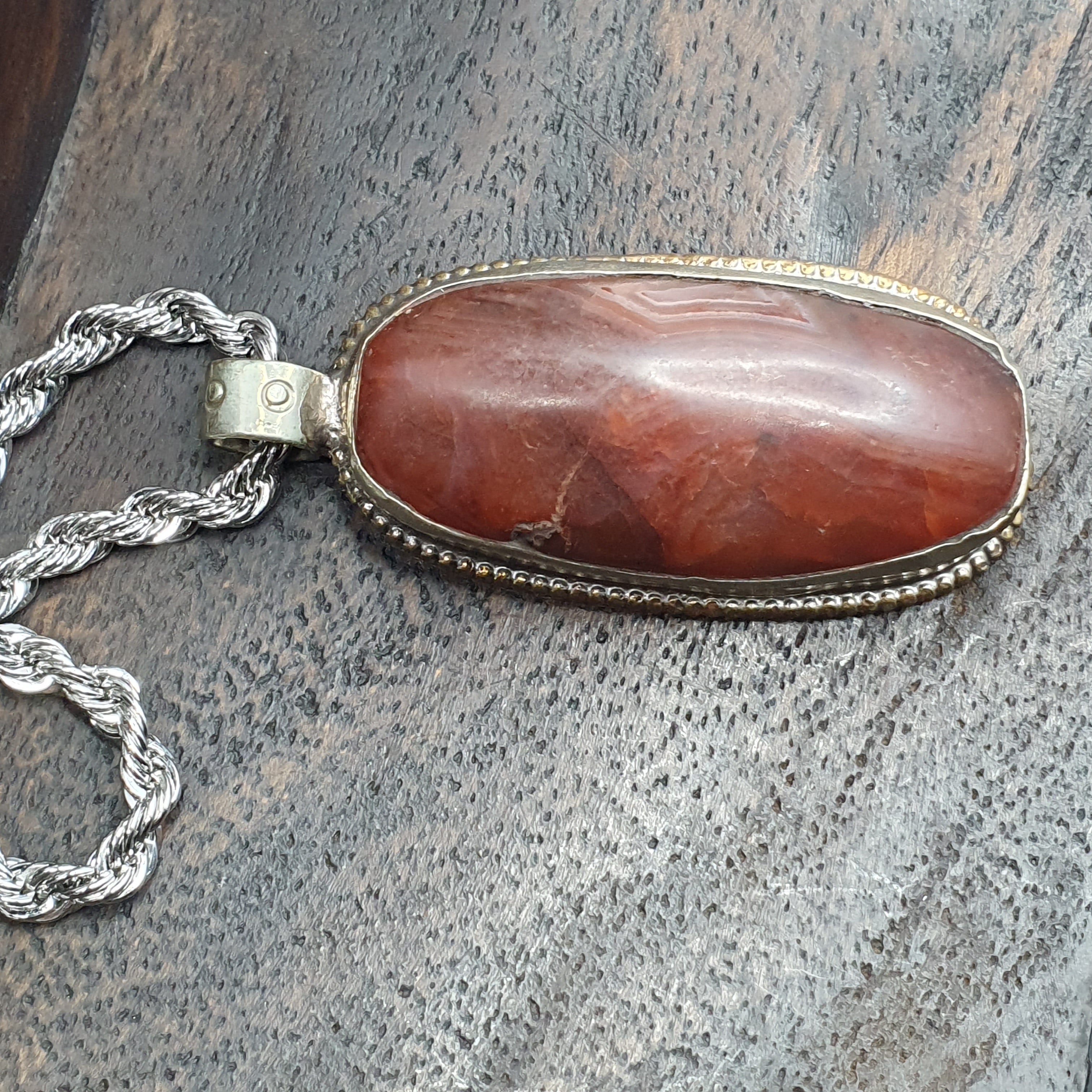 Vintage Tibetan Nepalese Red Carnelian Agate Pendant Necklace