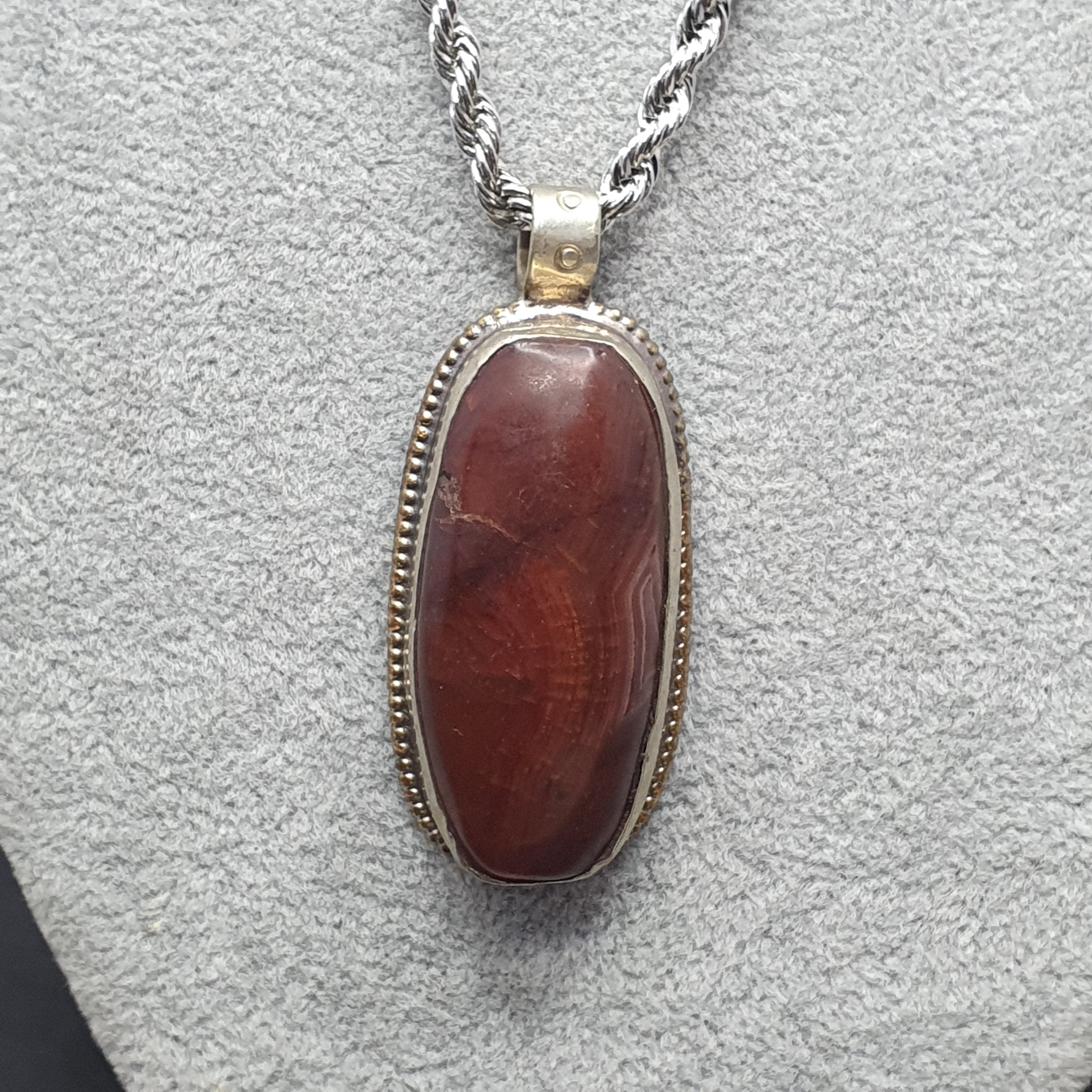 Vintage Tibetan Nepalese Red Carnelian Agate Pendant Necklace