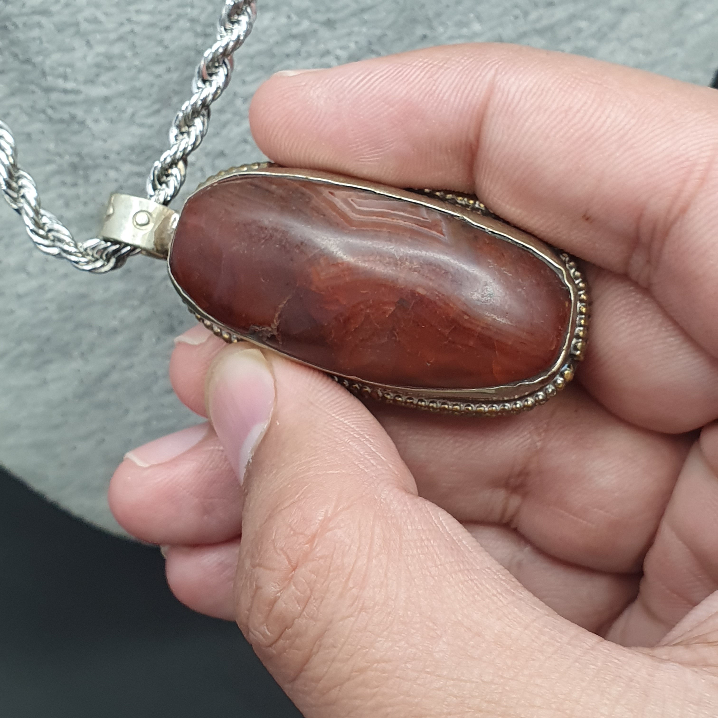 Vintage Tibetan Nepalese Red Carnelian Agate Pendant Necklace