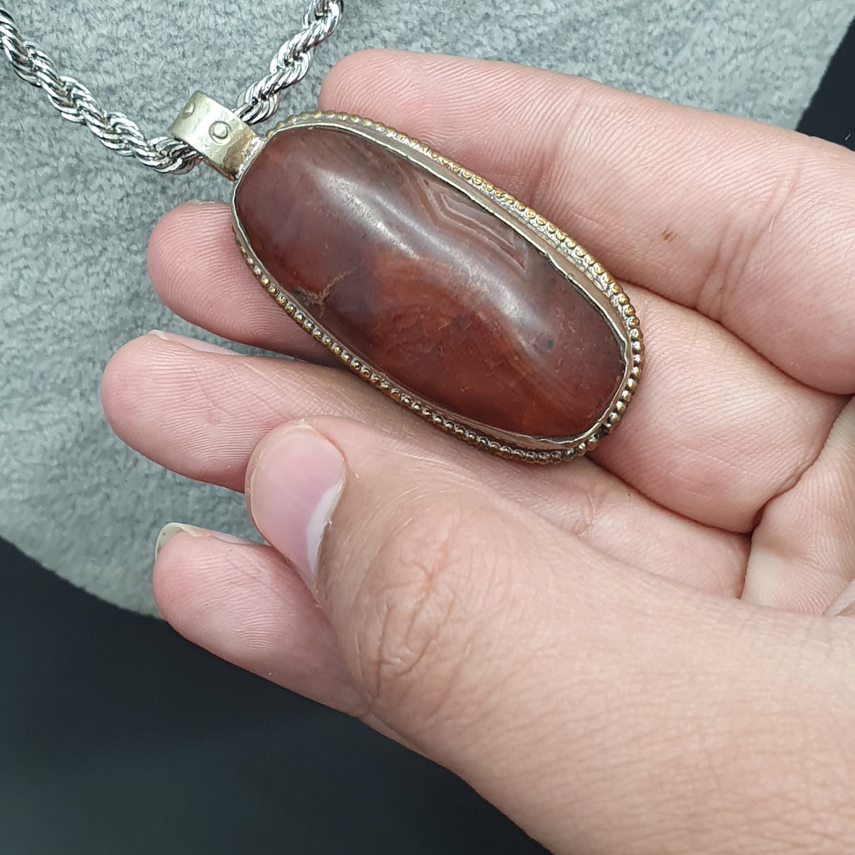 Vintage Tibetan Nepalese Red Carnelian Agate Pendant Necklace
