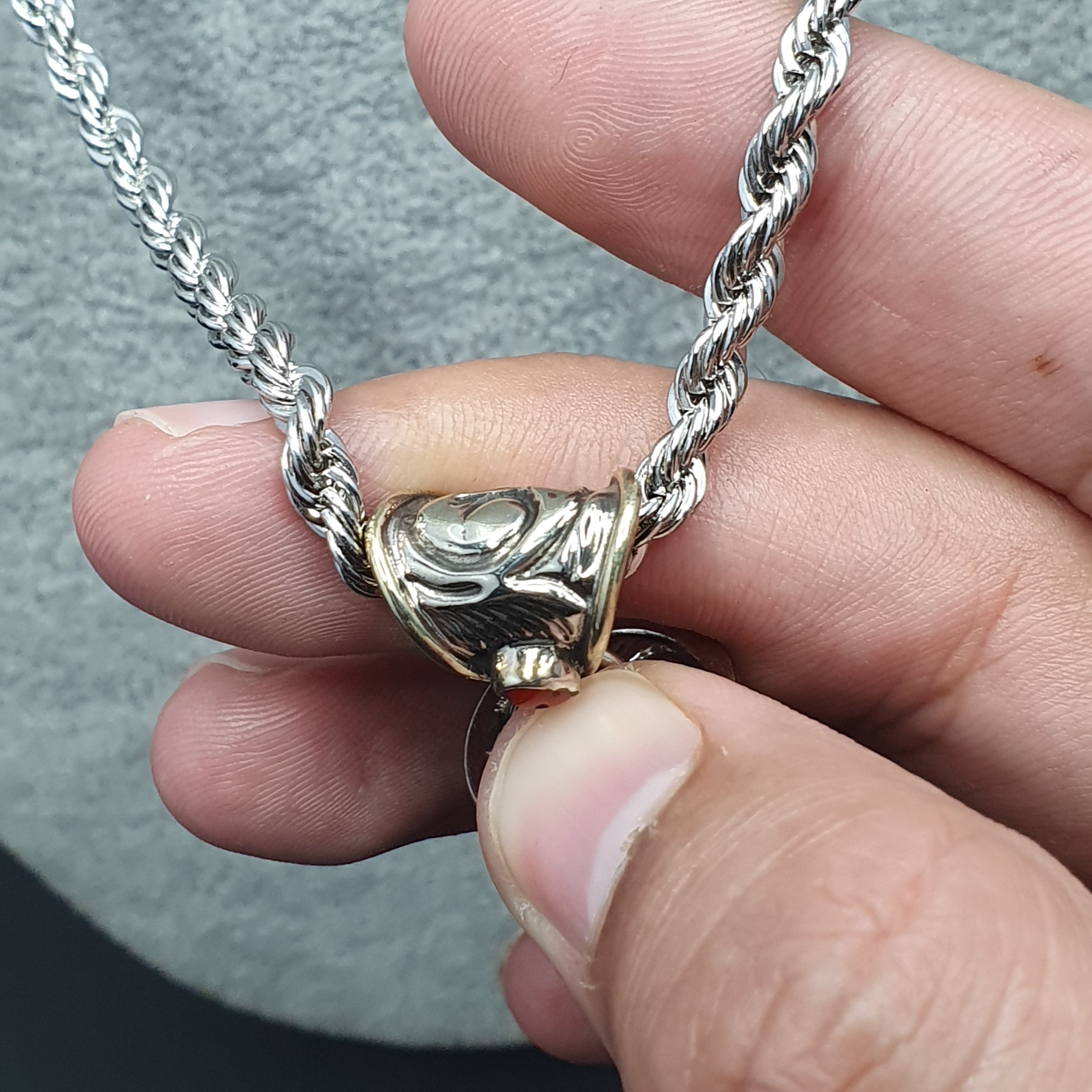 Vintage Tibetan 3 Eyes Agate & Brass Pendant Necklace